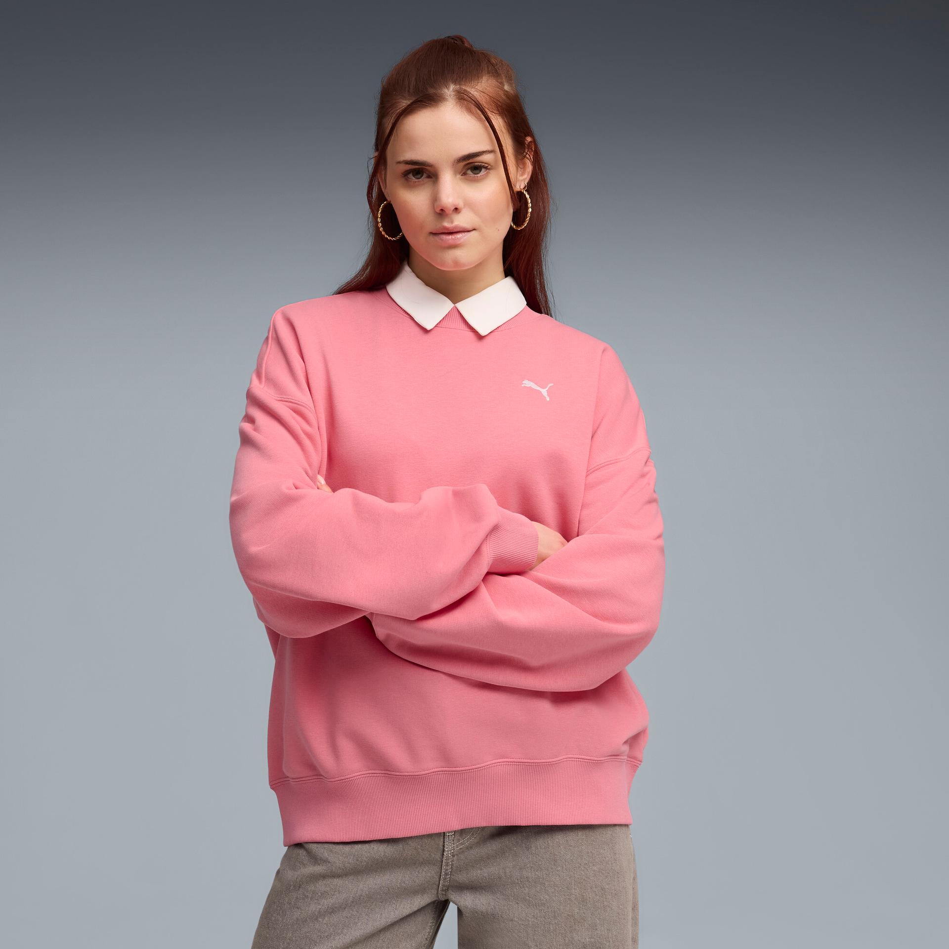 puma wardrobe essentials women's oversized sweatshirt in pink, size xxs