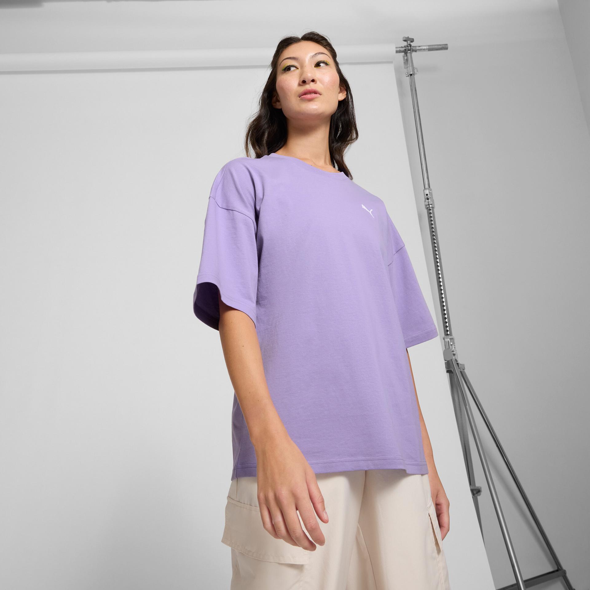 puma wardrobe essentials women's oversized t-shirt in purple, size xl