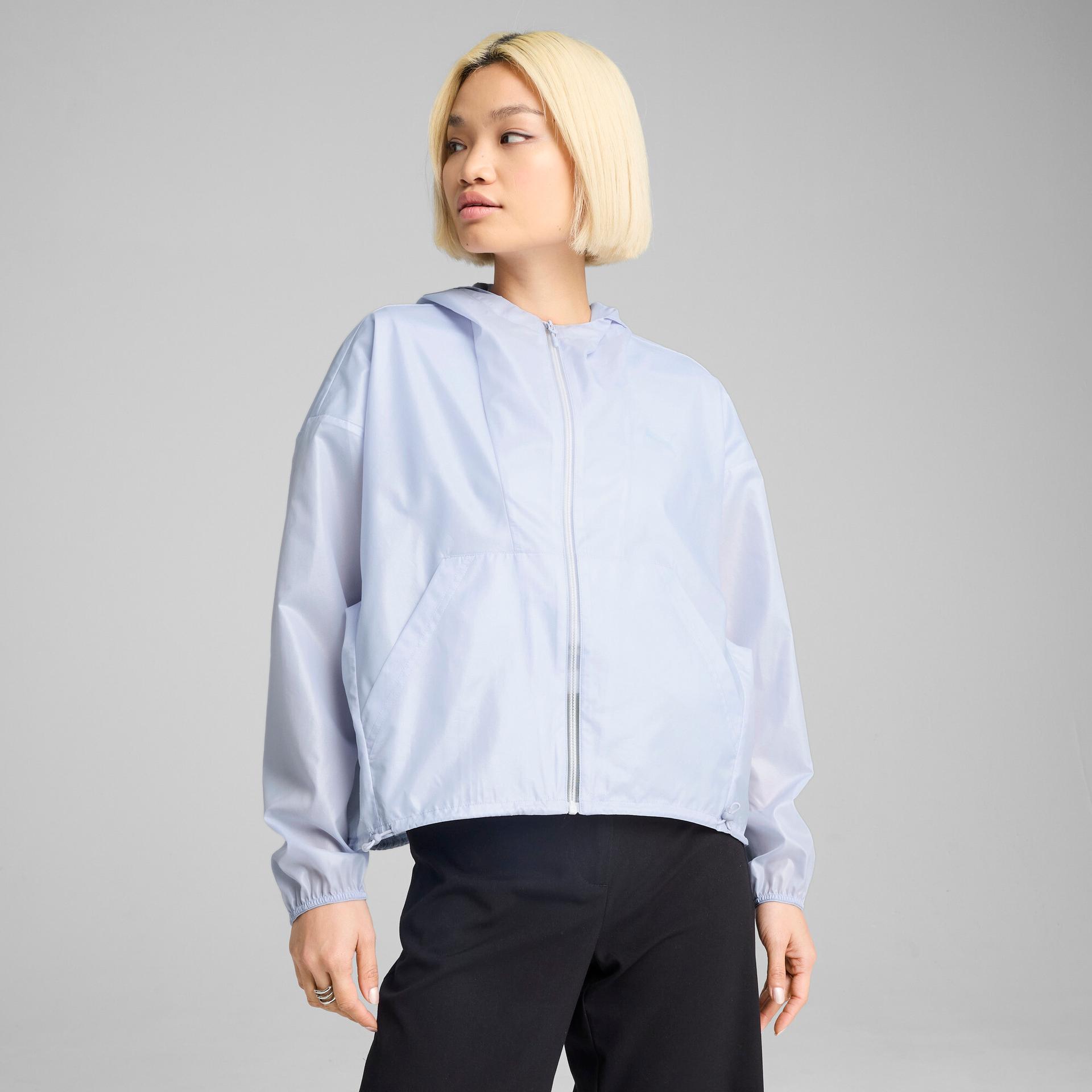 puma wardrobe essentials women's oversized wind jacket in blue, size xs