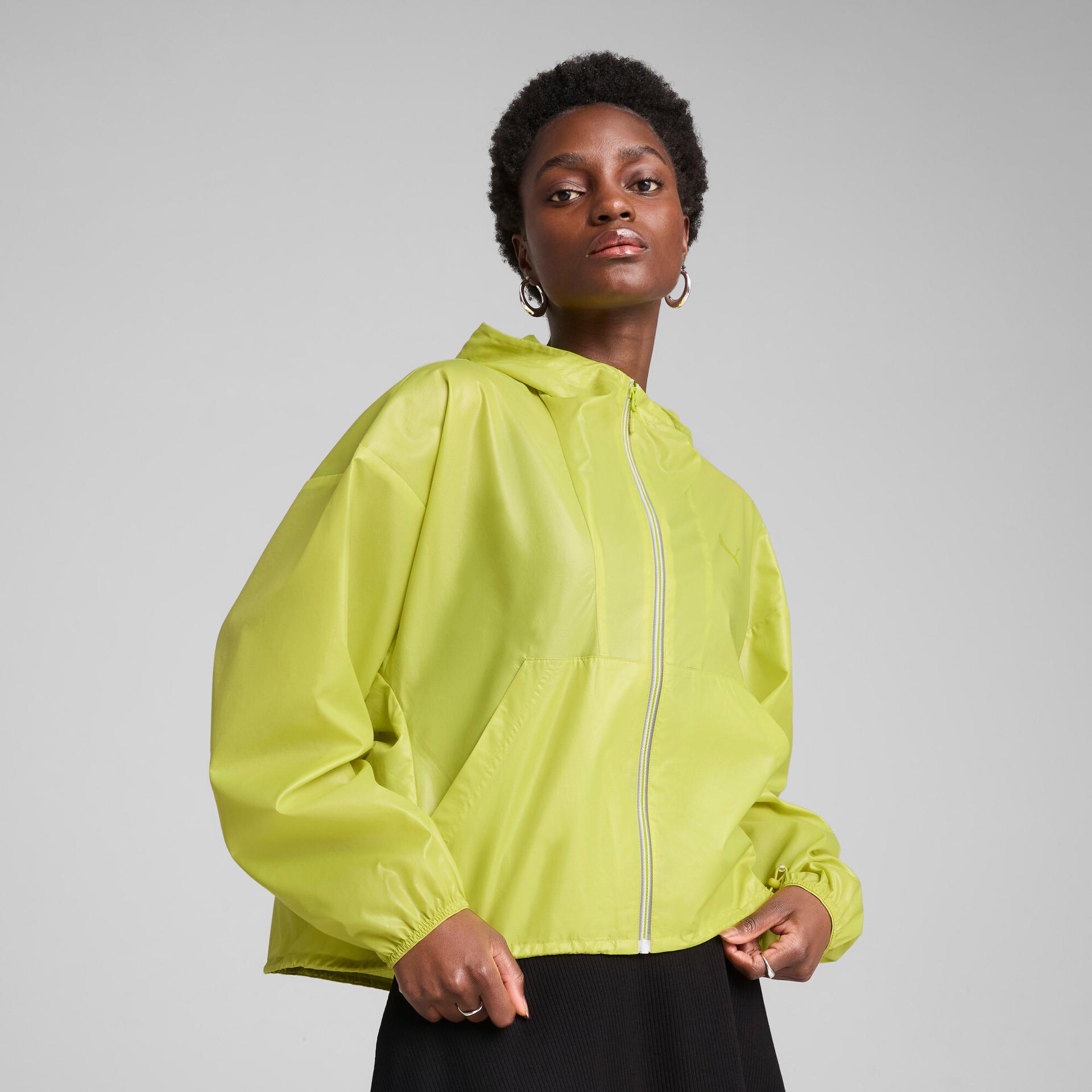 puma wardrobe essentials women's oversized wind jacket in green, size s