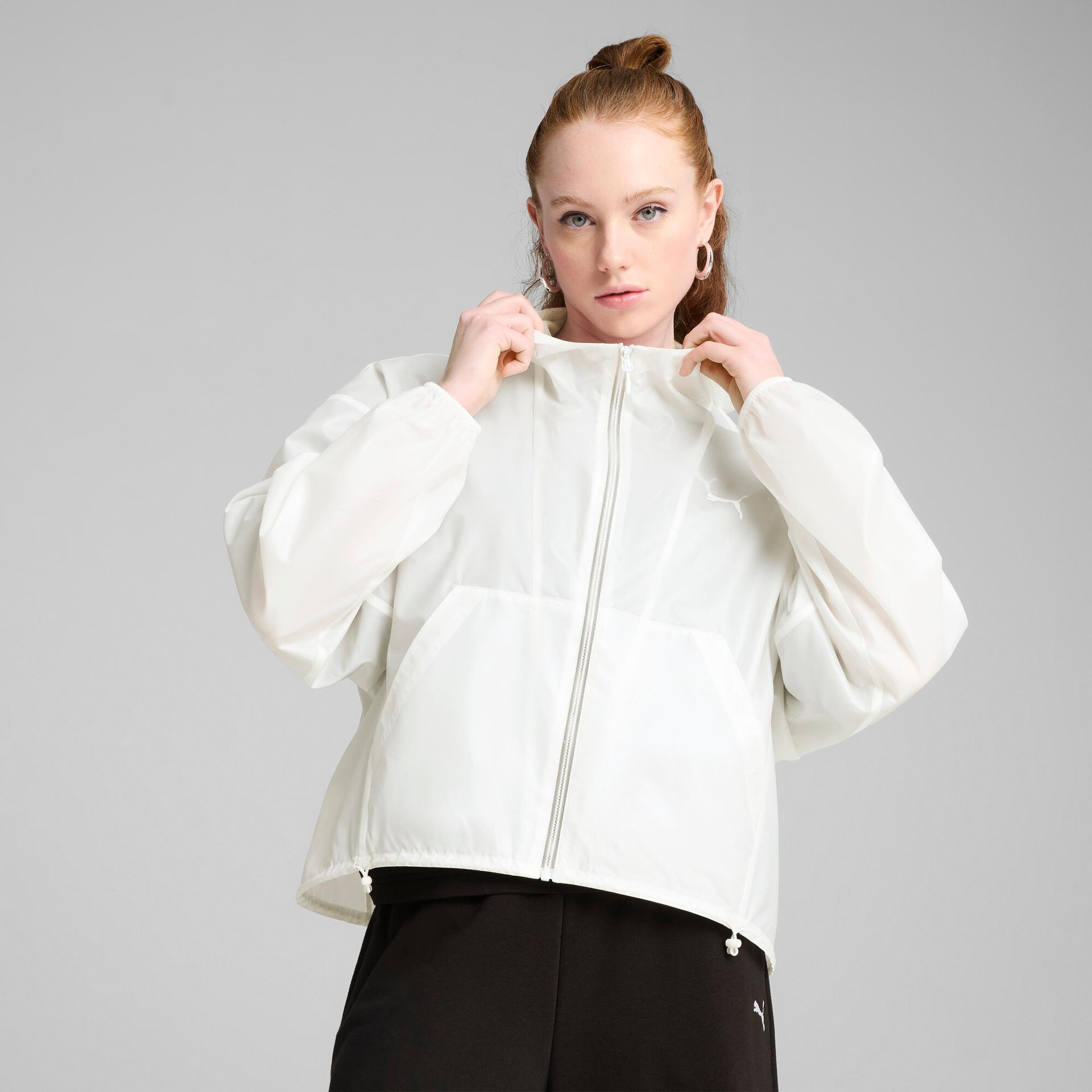 puma wardrobe essentials women's oversized wind jacket in white, size l