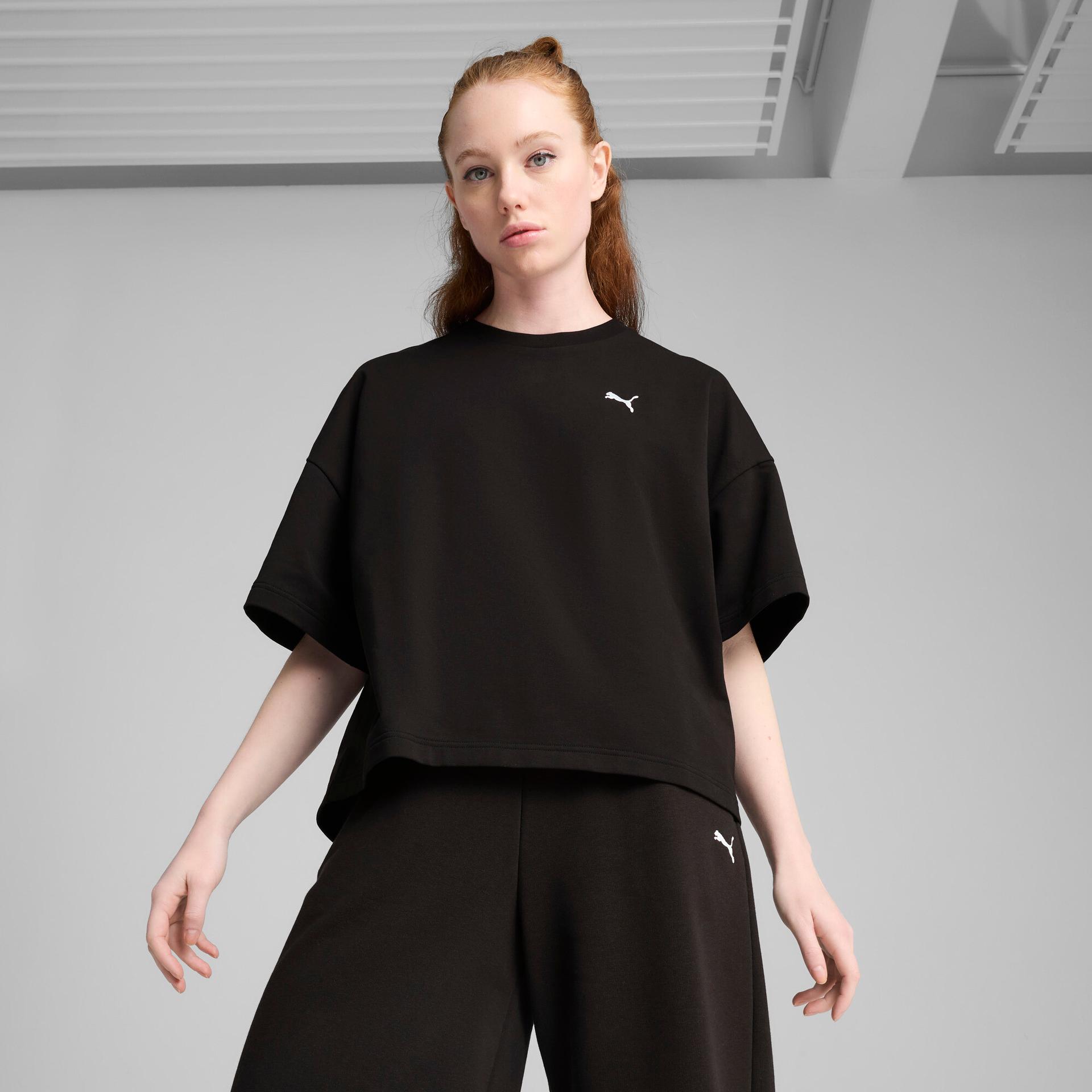 puma wardrobe essentials women's relaxed heavy t-shirt in black, size xl