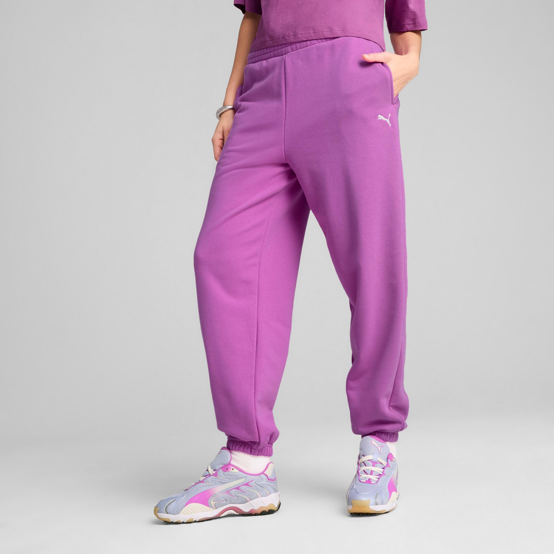 puma wardrobe essentials women's relaxed sweatpants in purple, size s