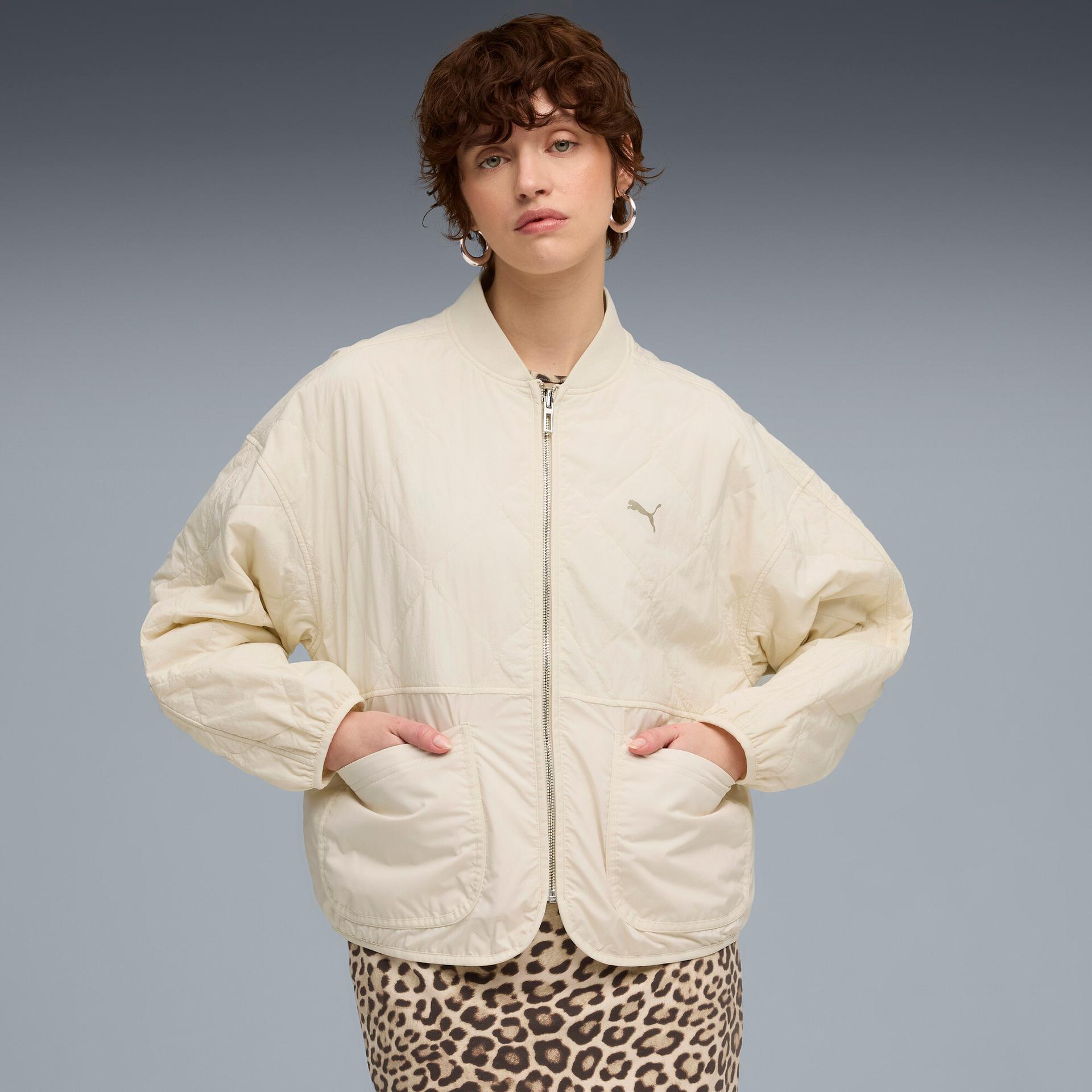 puma wardrobe essentials women's reversible liner jacket in white, size l