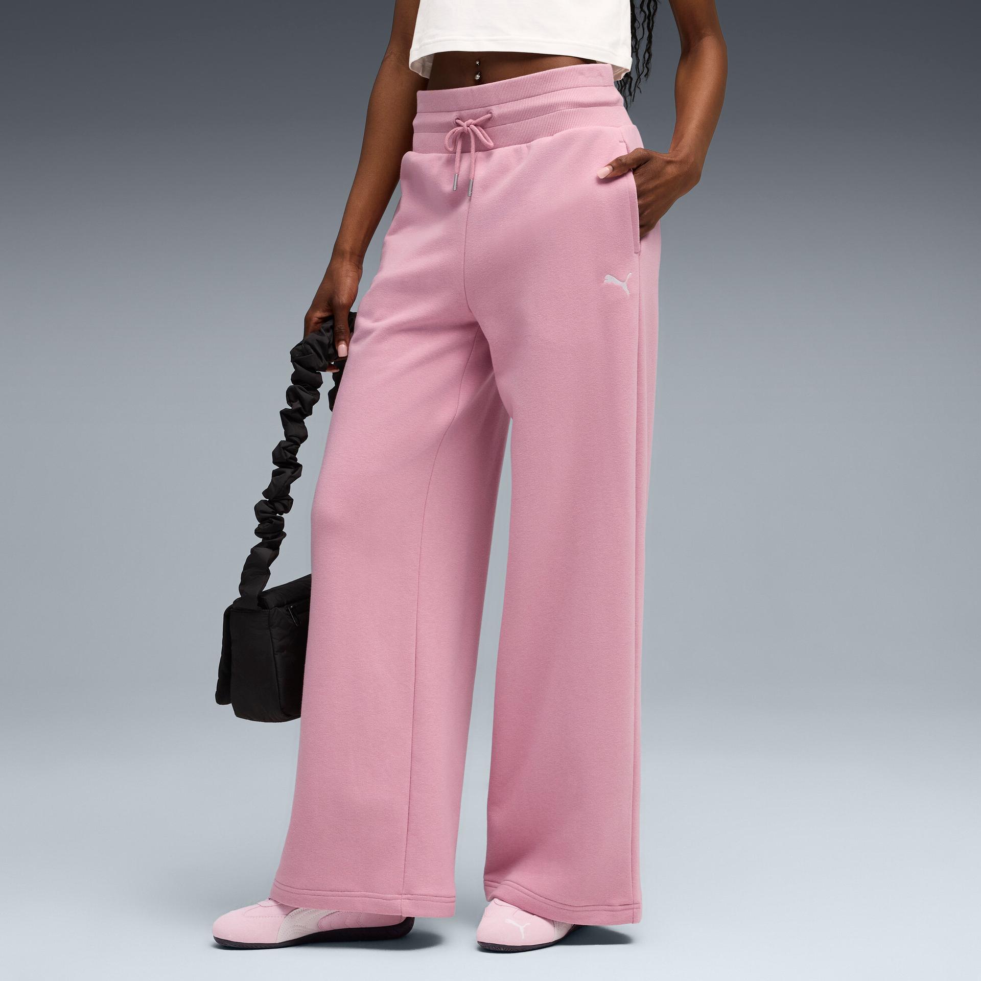 puma wardrobe essentials women's wide leg sweatpants in pink, size m