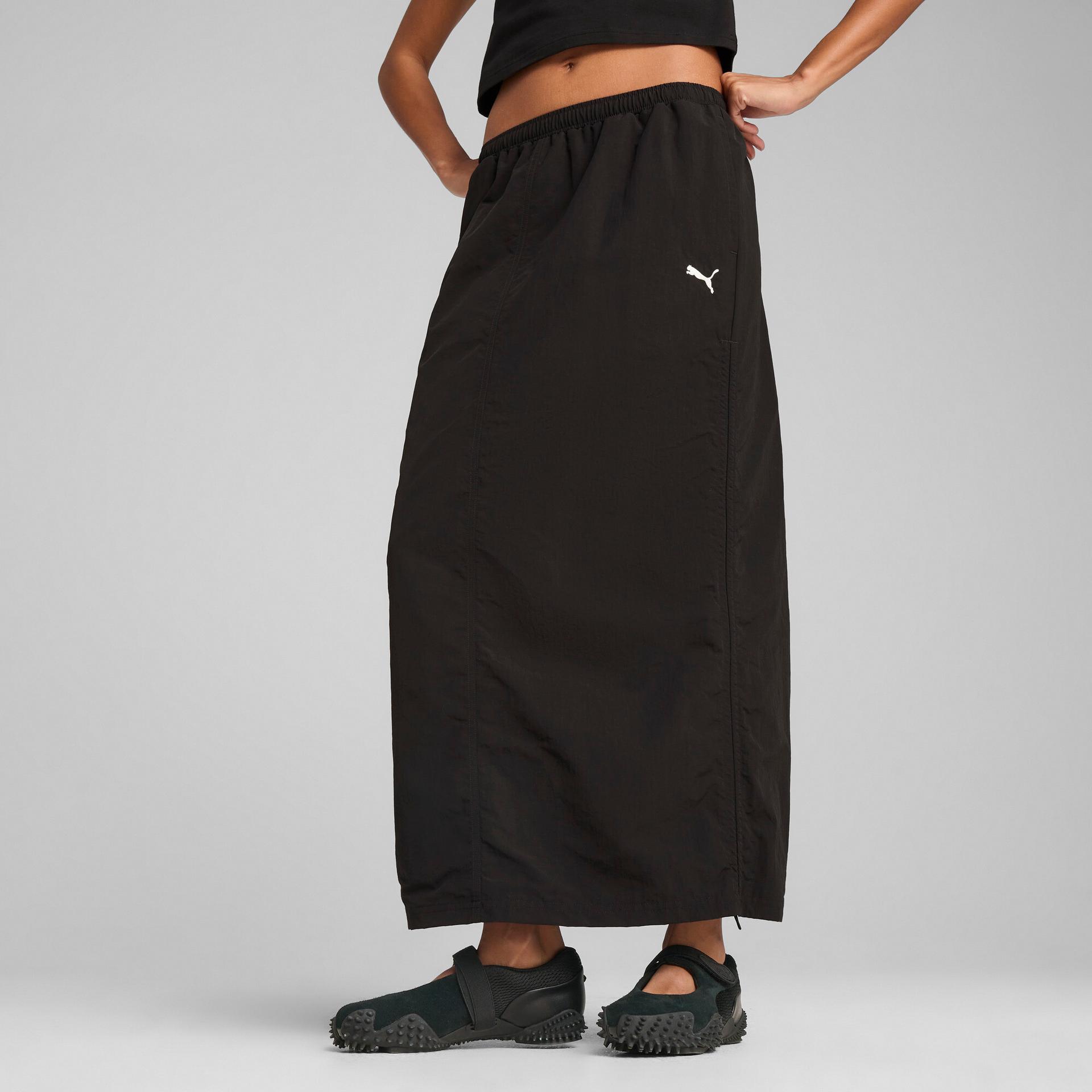 puma wardrobe essentials women's woven maxi skirt in black, size s
