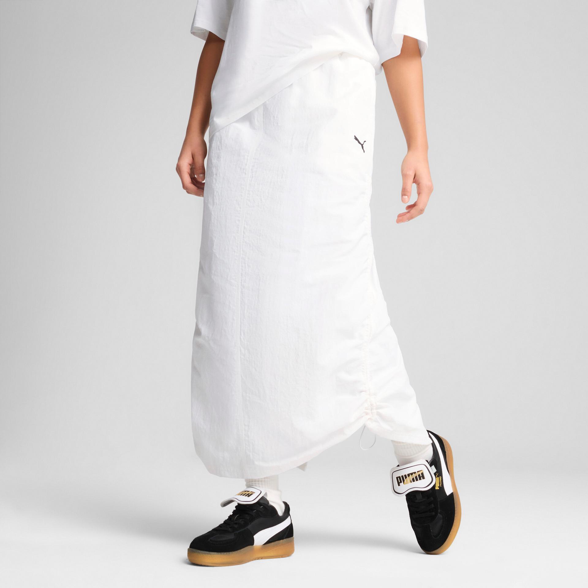 puma wardrobe essentials women's woven maxi skirt in white, size l