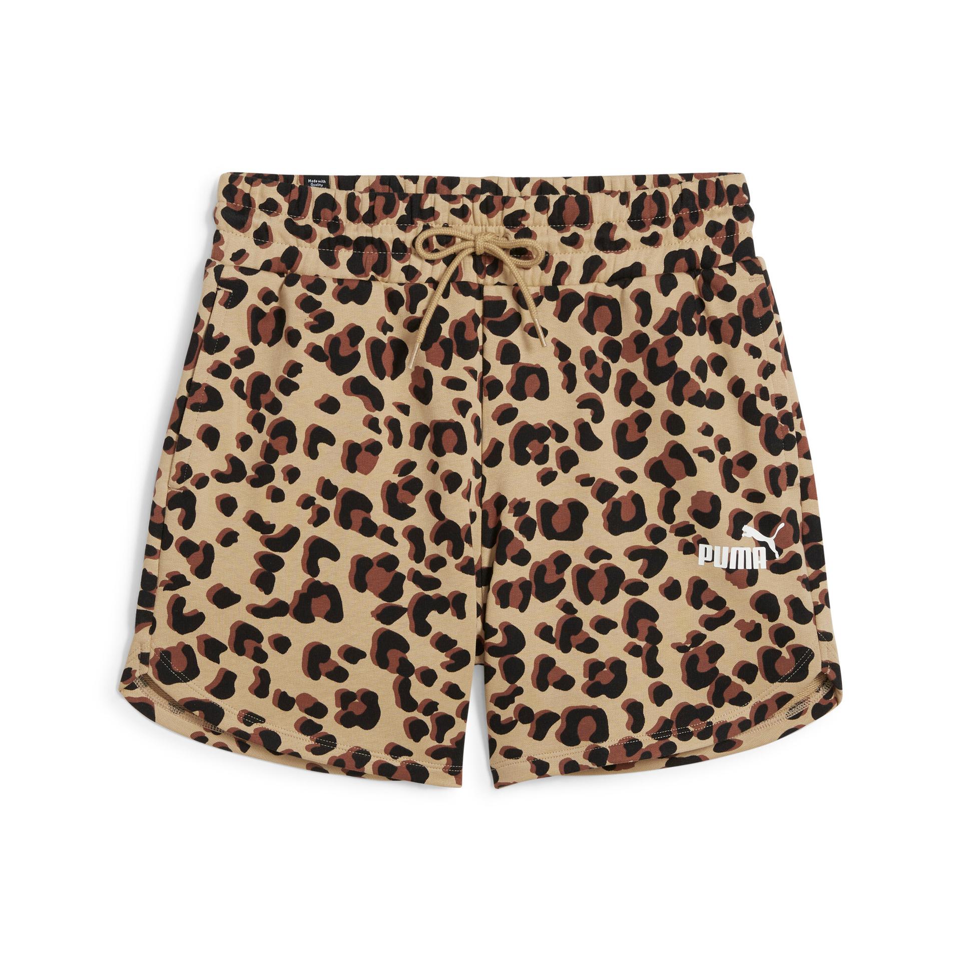 puma women's ess+ animal aop shorts in beige, size m