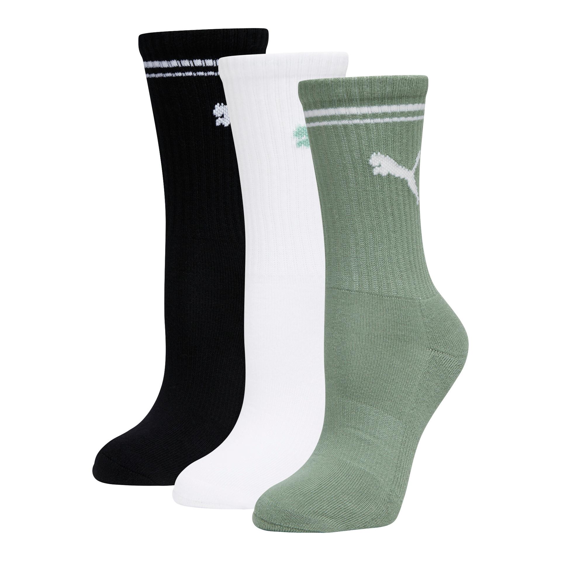 puma women's half-terry crew socks (3 pairs) in assorted colours, size 9-11