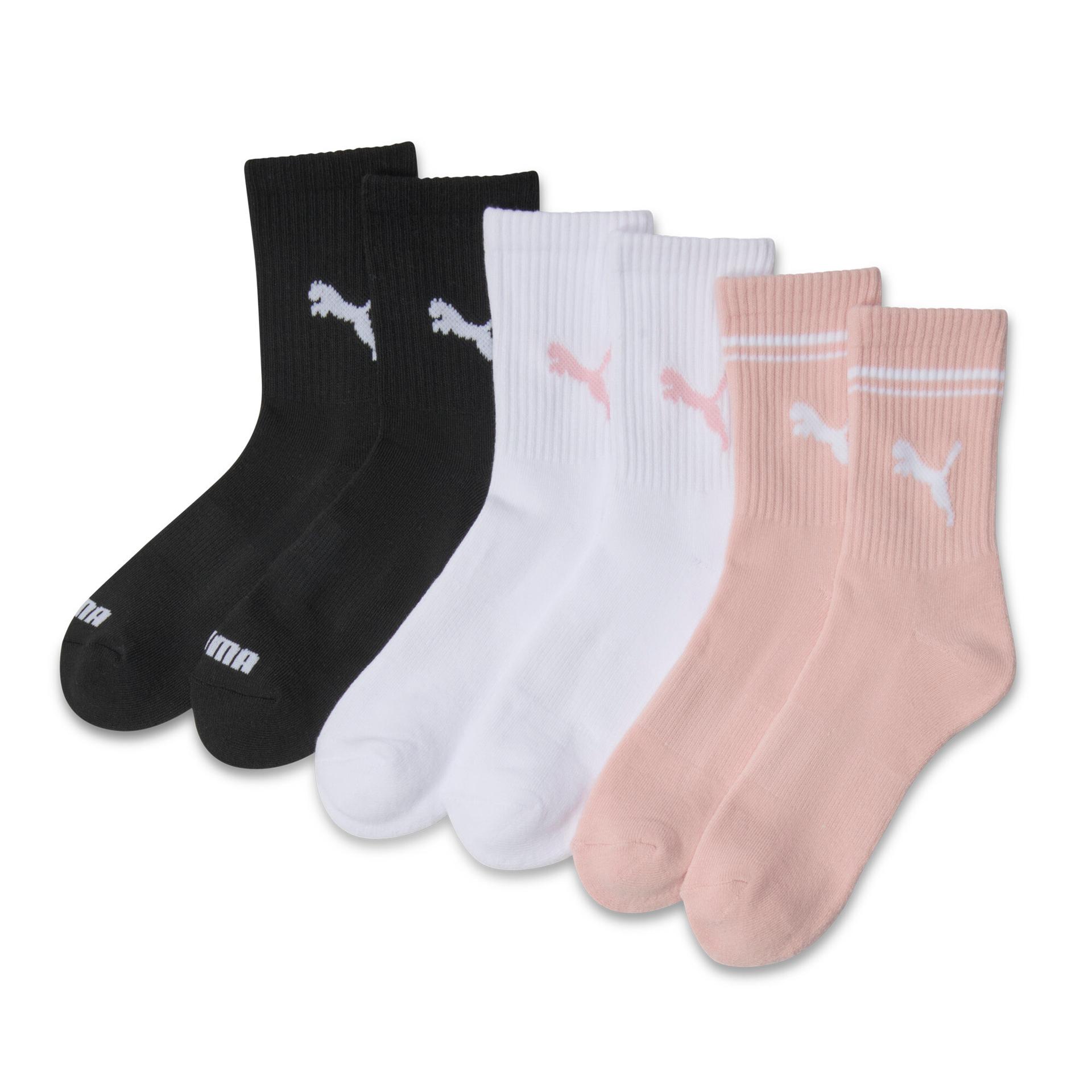 puma women's half-terry crew socks (3 pairs) in pink, size 9-11