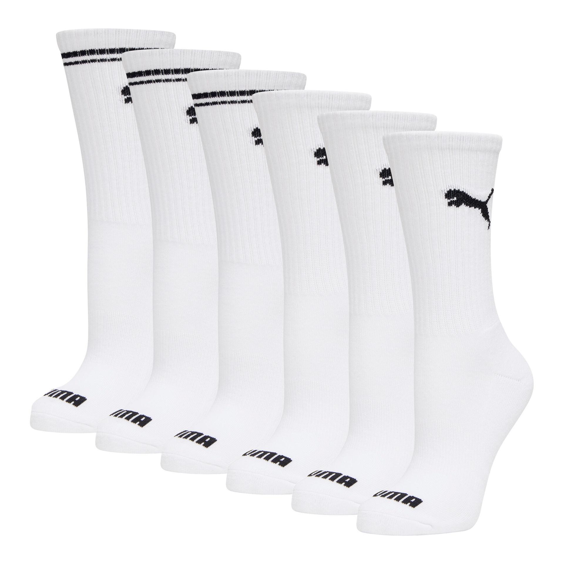 puma women's half-terry crew socks (3 pairs) in white, size 9-11