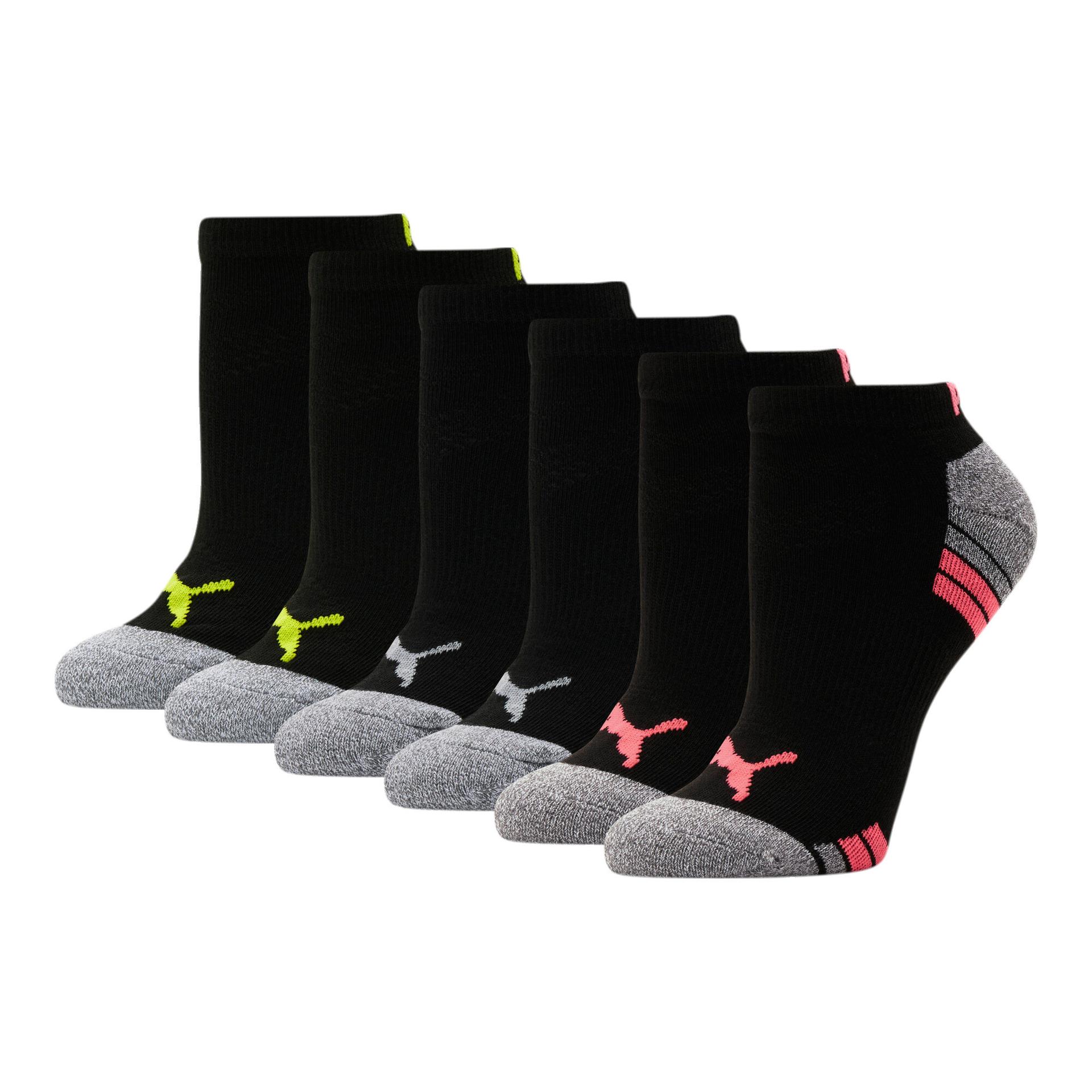 puma women's half-terry low cut socks [6-pack] in black, size 9-11