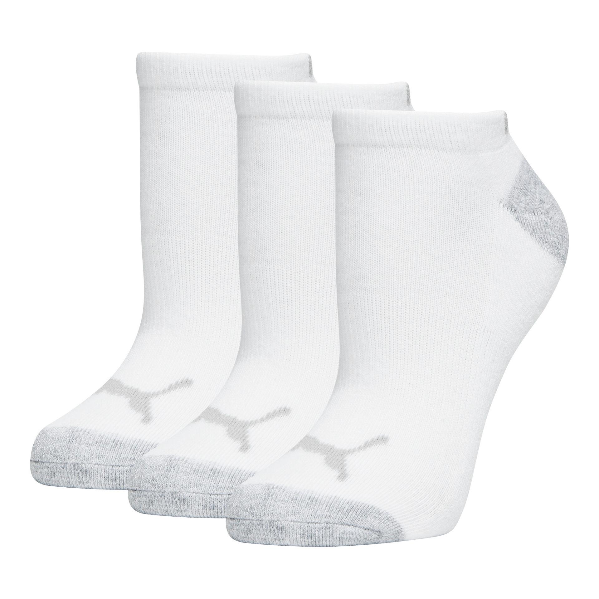 puma women's half-terry low cut socks (3 pairs) in white, size 9-11
