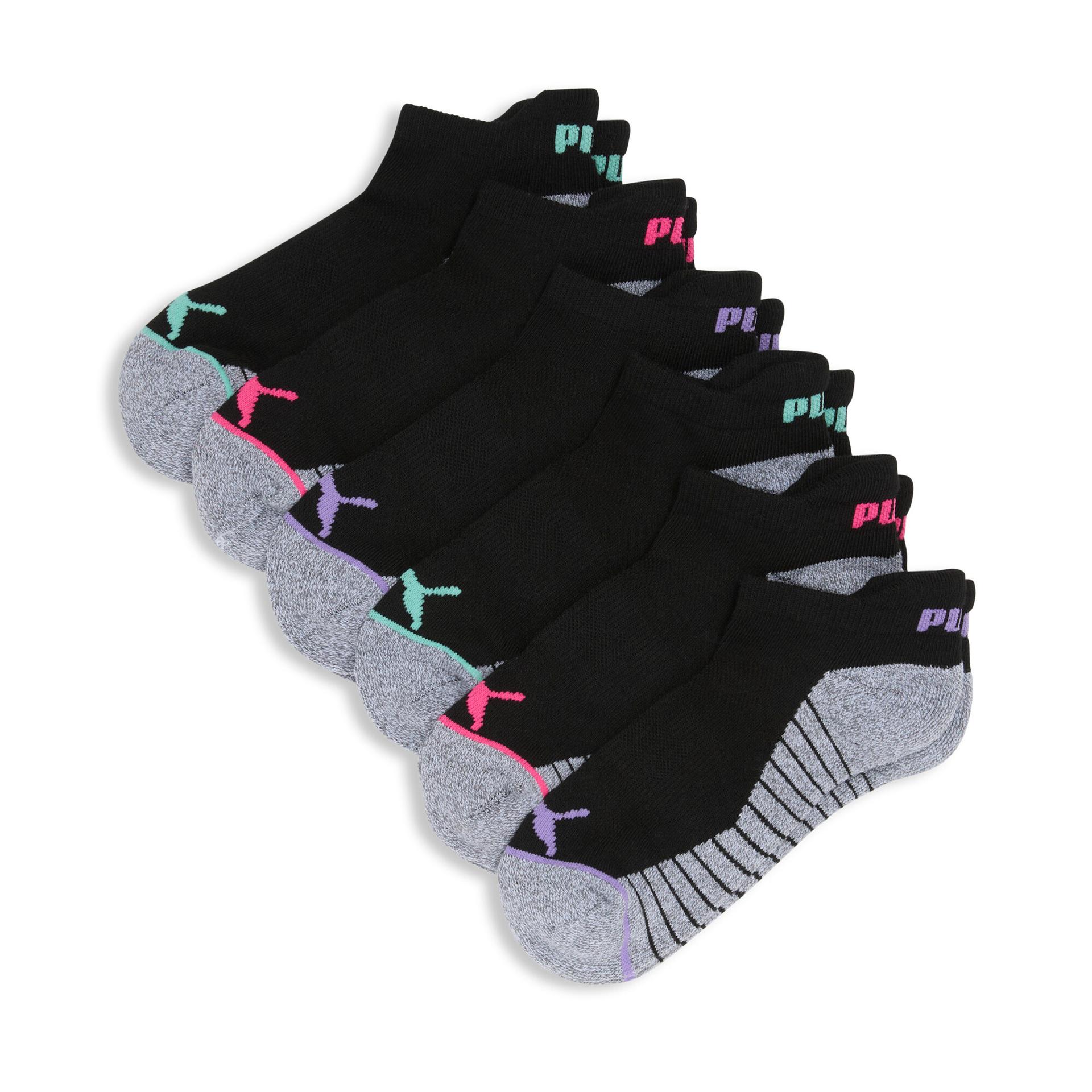 puma women's half-terry low cut socks (6 pairs) in black, size 9-11