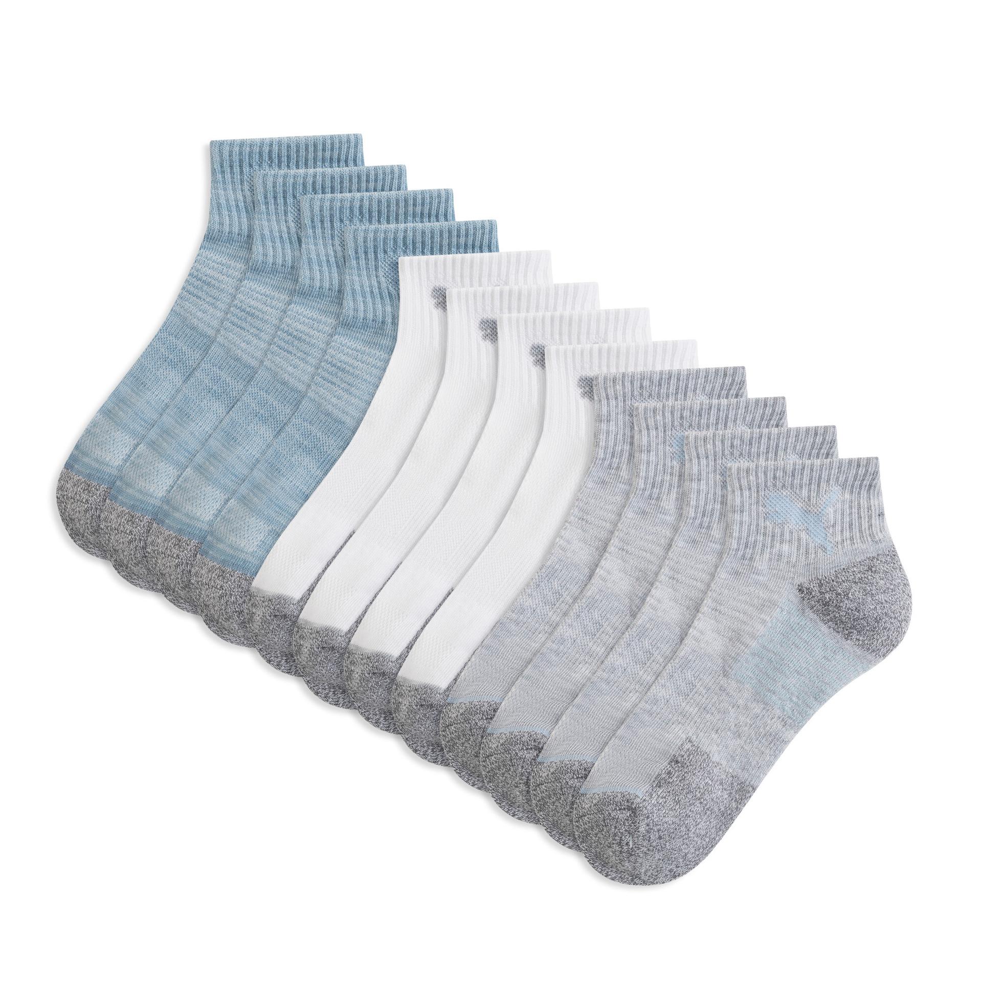 puma women's half-terry quarter crew socks (6 pairs) in assorted colours, size 9-11
