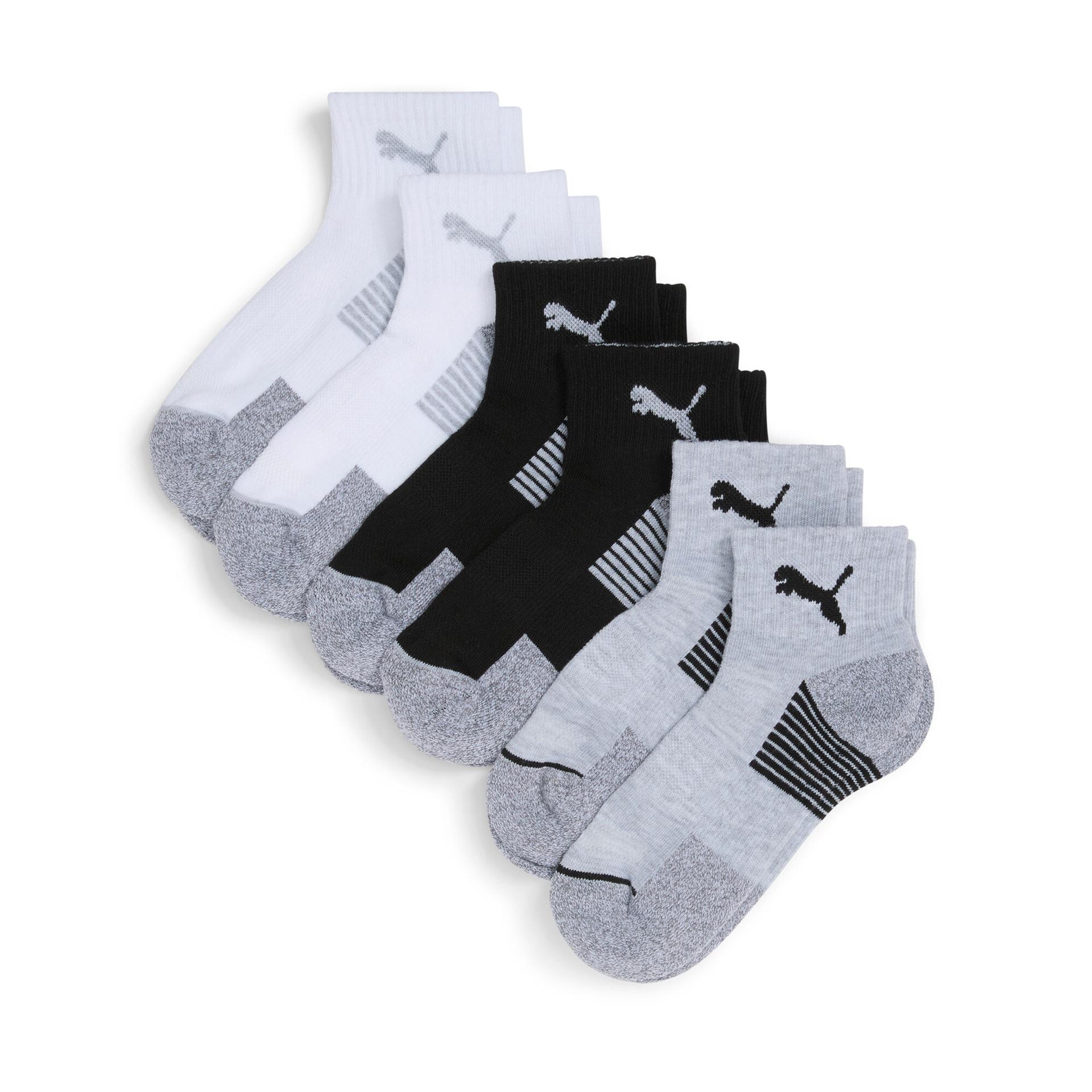 puma women's half-terry quarter crew socks (6 pairs) in grey, size 9-11