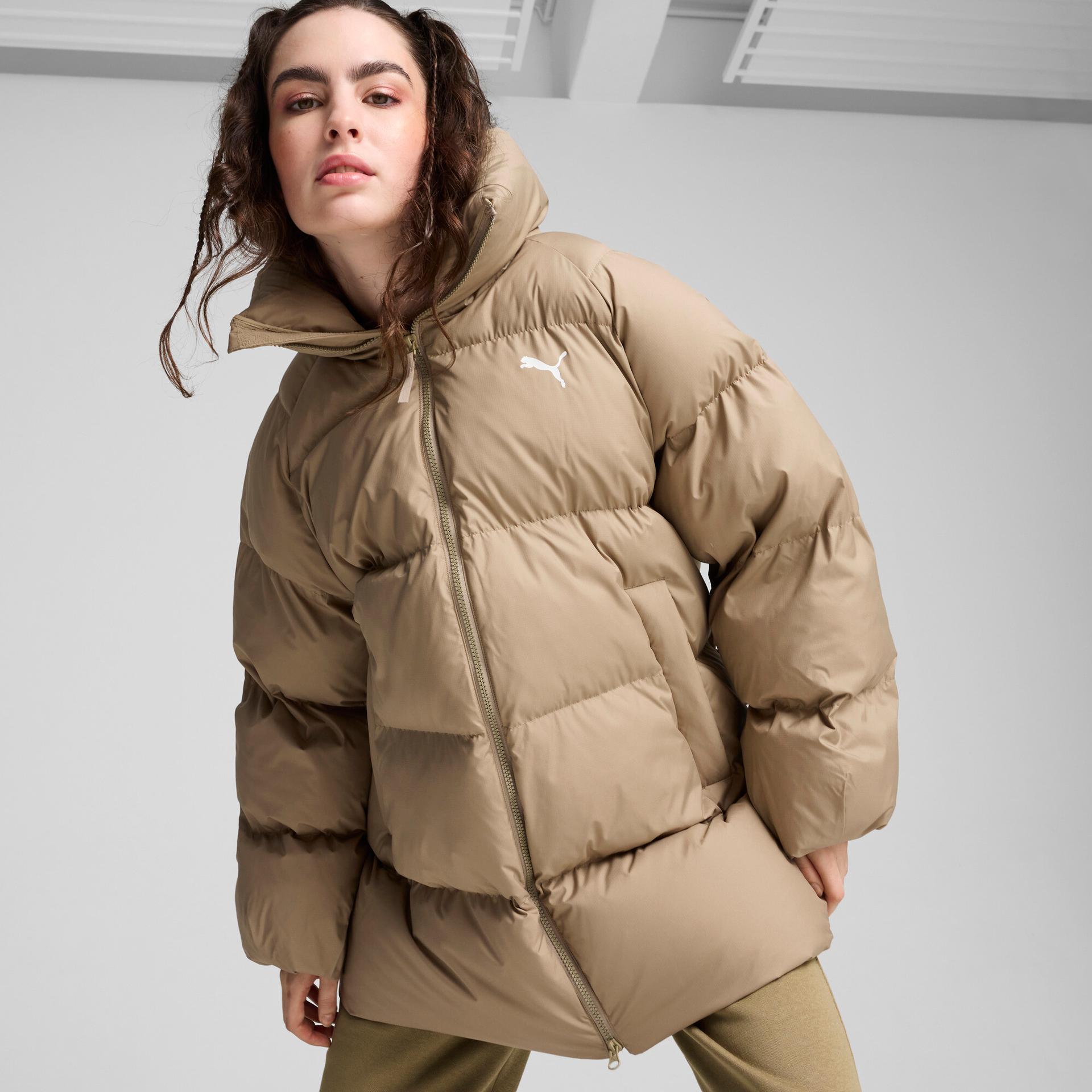 puma women's oversized puffer jacket in beige, size xs