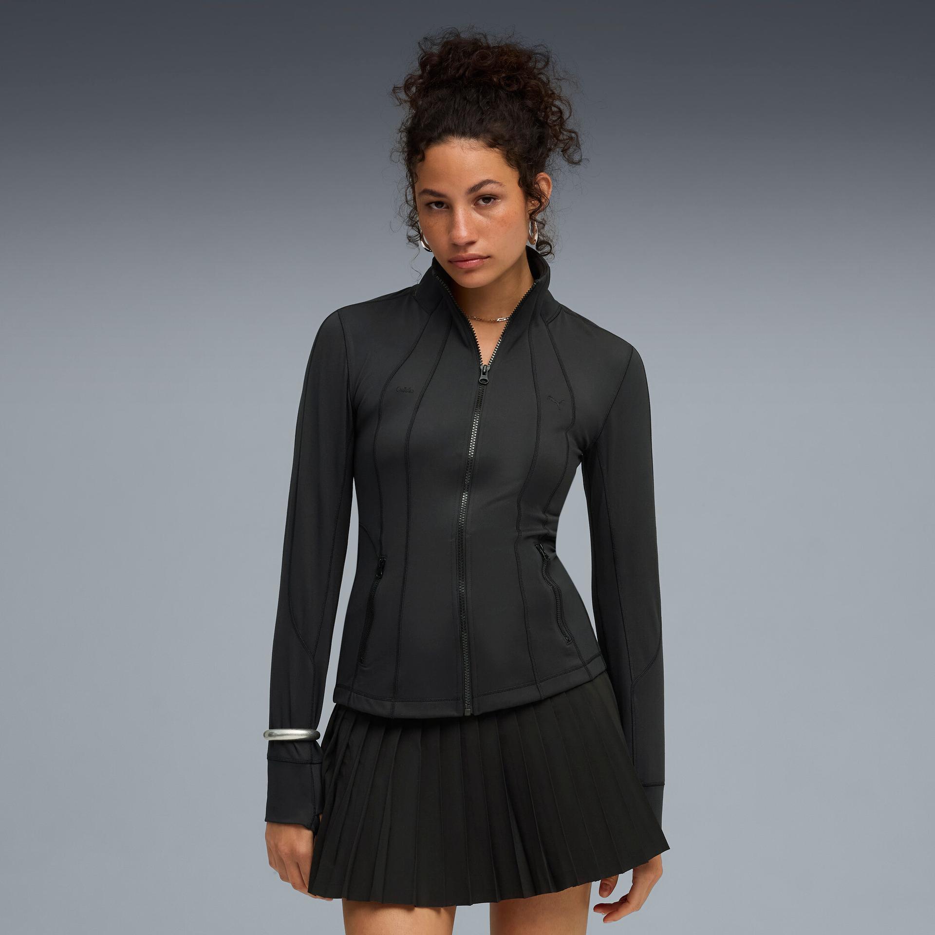 puma x guizio women's zip-up active top in black, size l