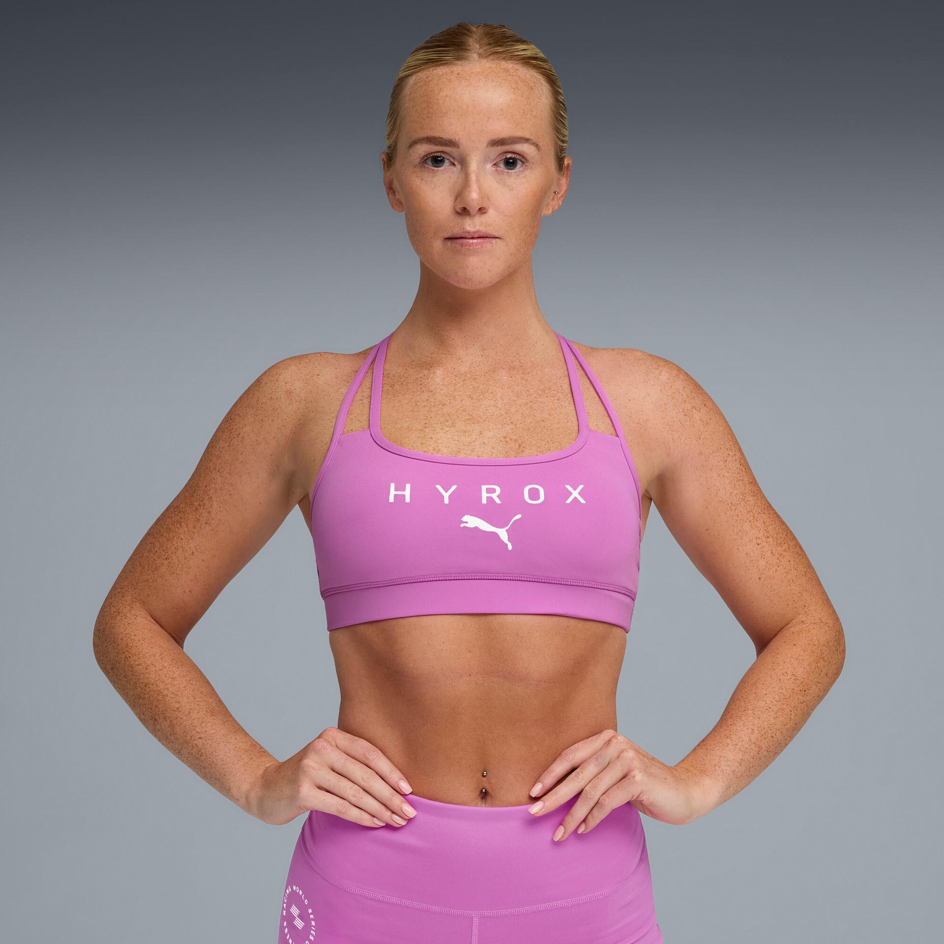 puma x hyrox move women's moisture wicking, low impact sports bra in pink, size l