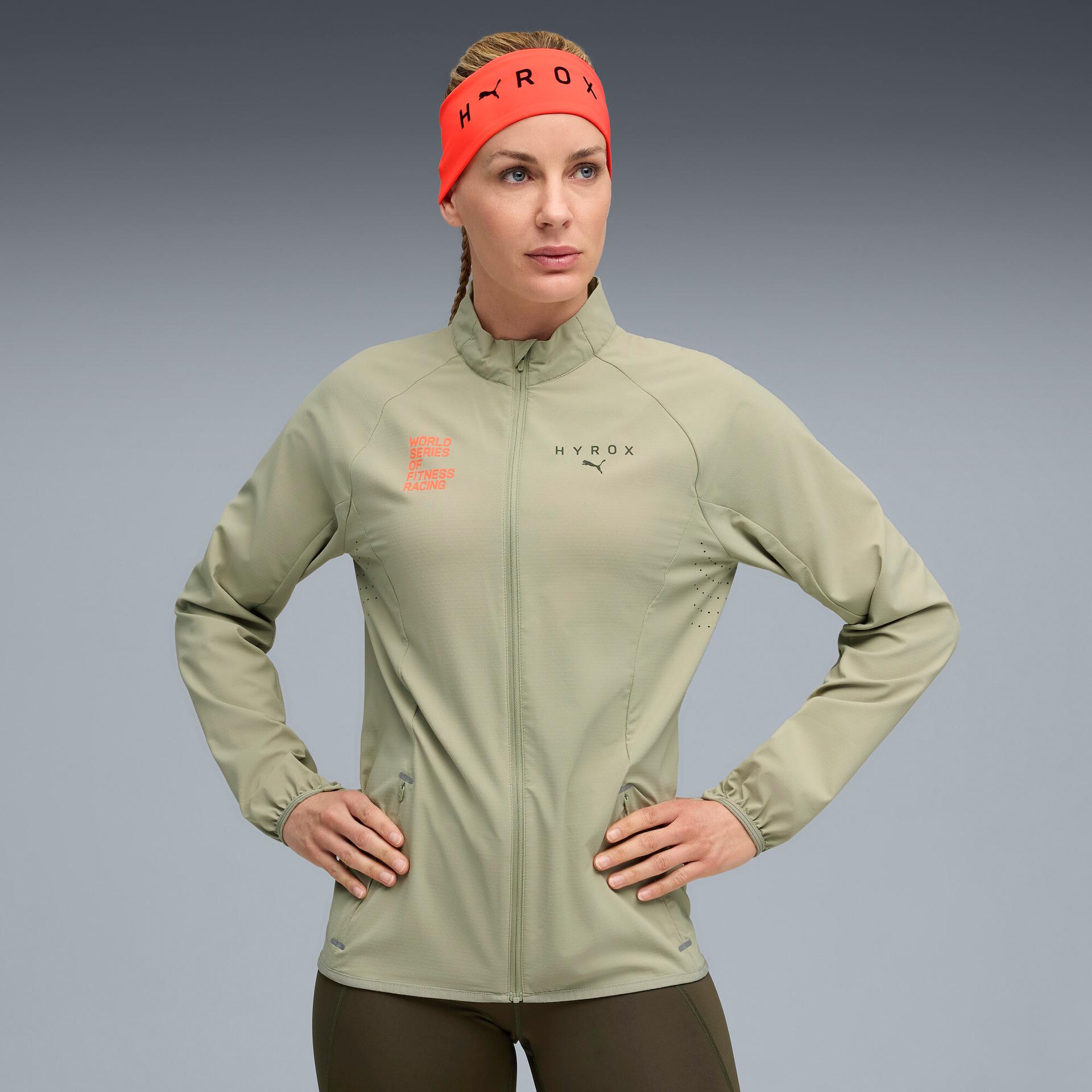 puma x hyrox ultraweave women's jacket in green, size l