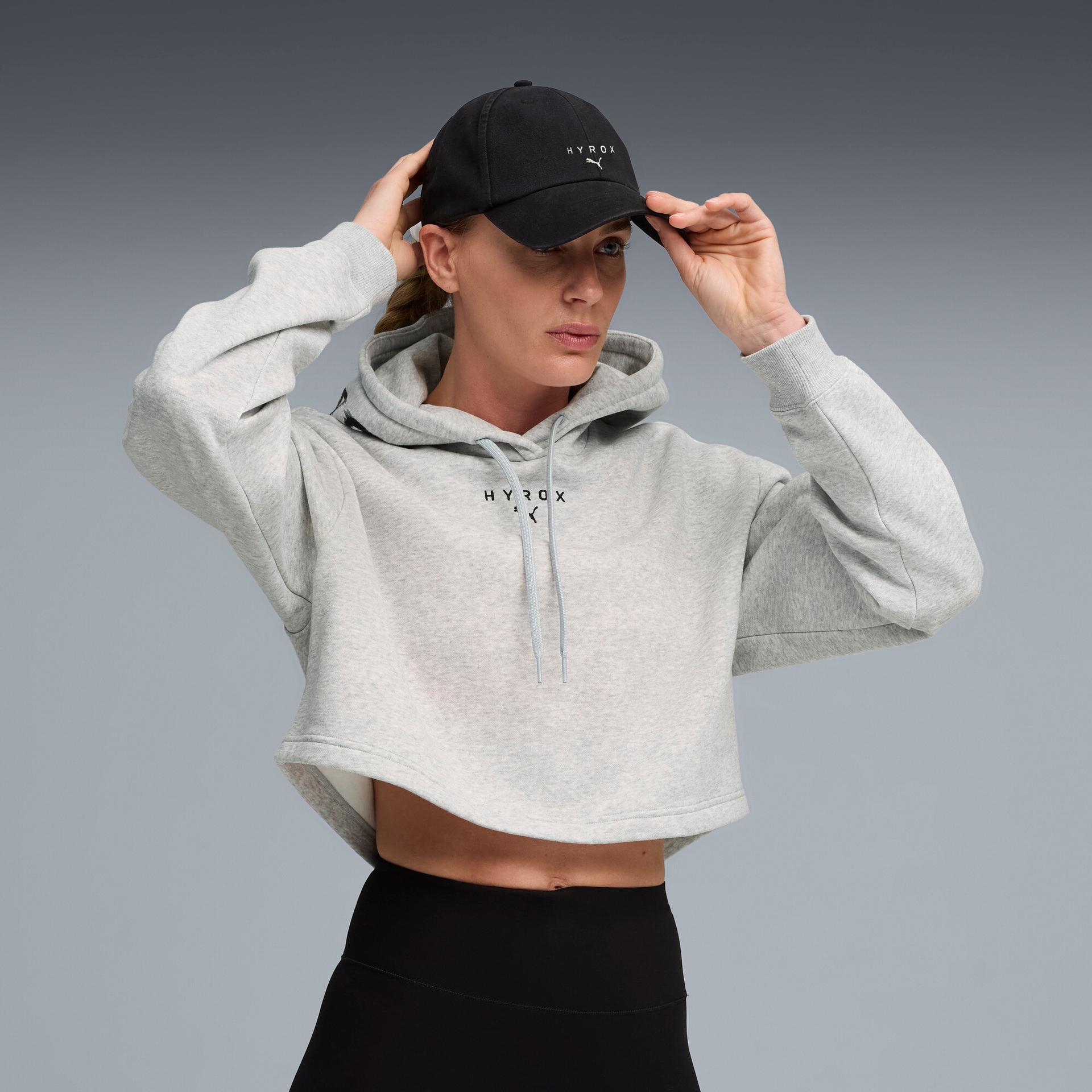 puma x hyrox women's heavyweight hoodie in grey, size m