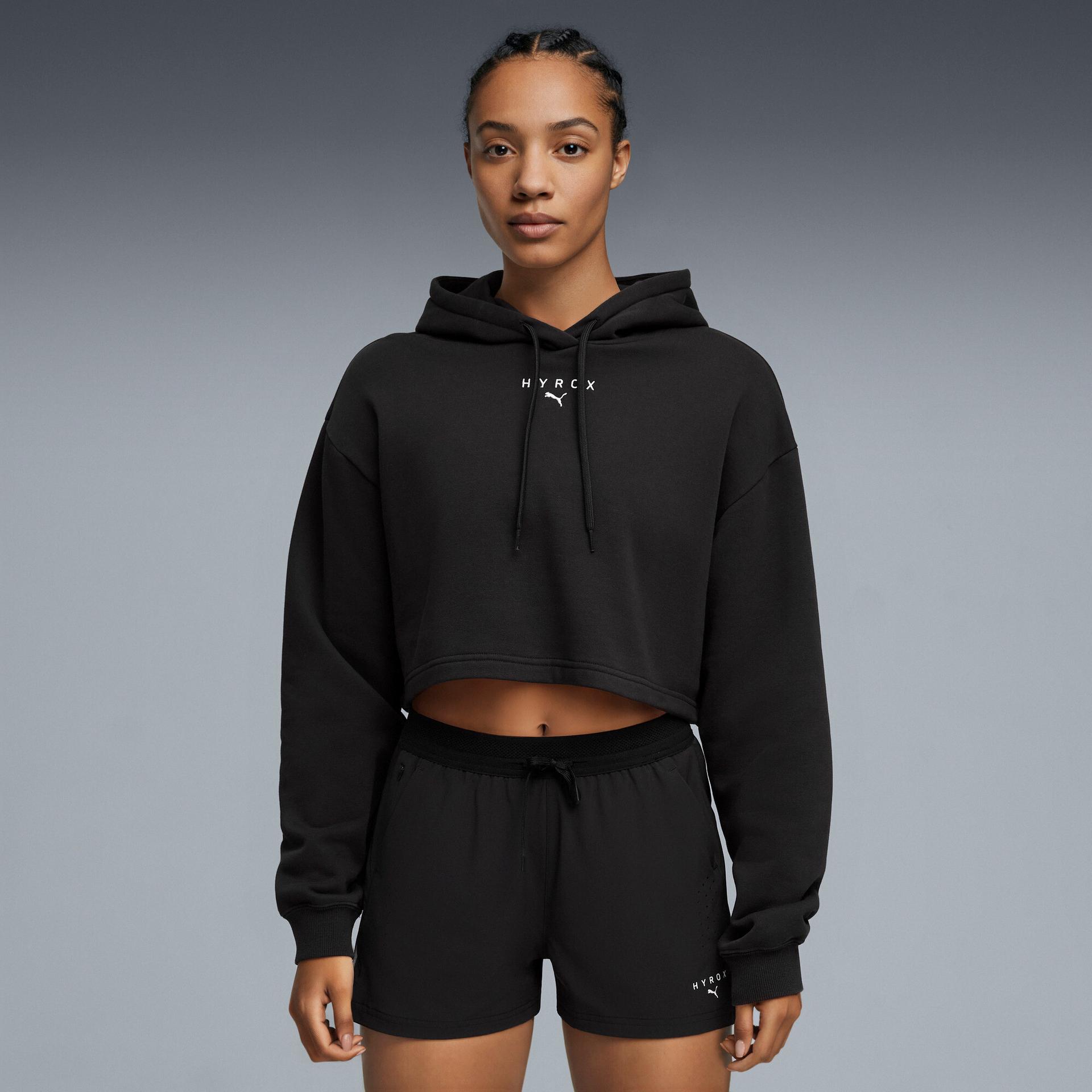 puma x hyrox women's heavyweight hoodie shoes in black, size m