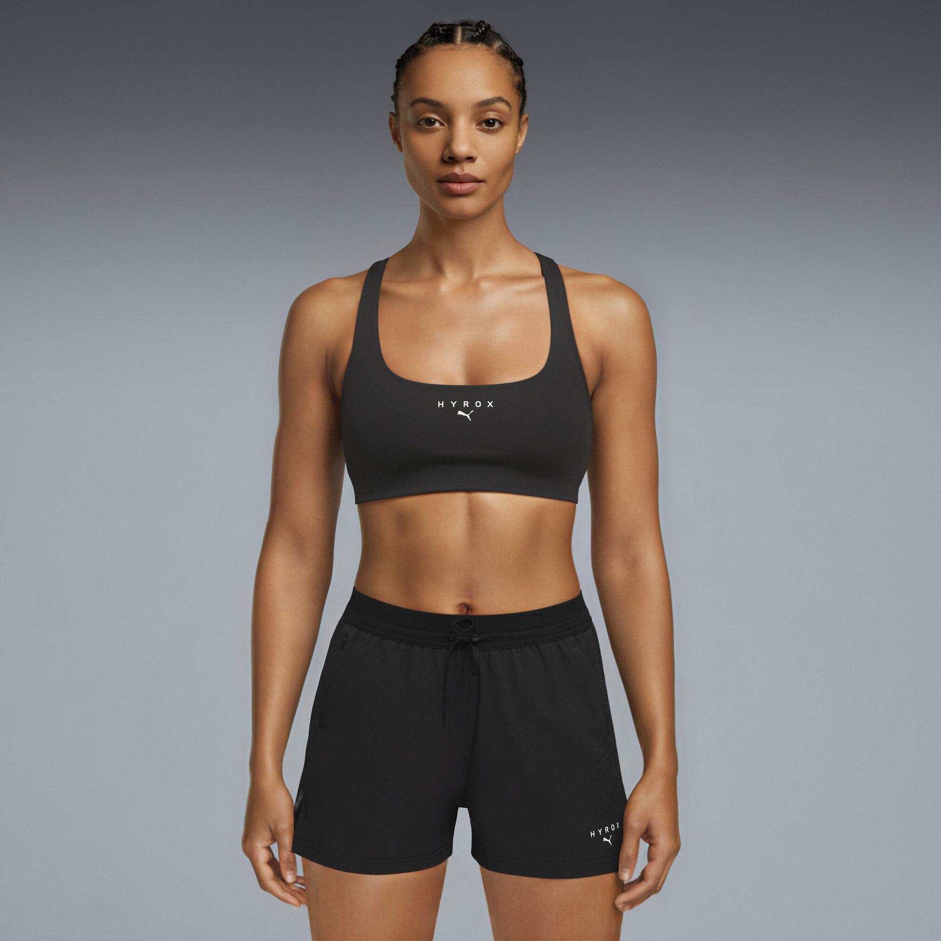 puma x hyrox women's moisture wicking, low impact sports bra in black, size xl