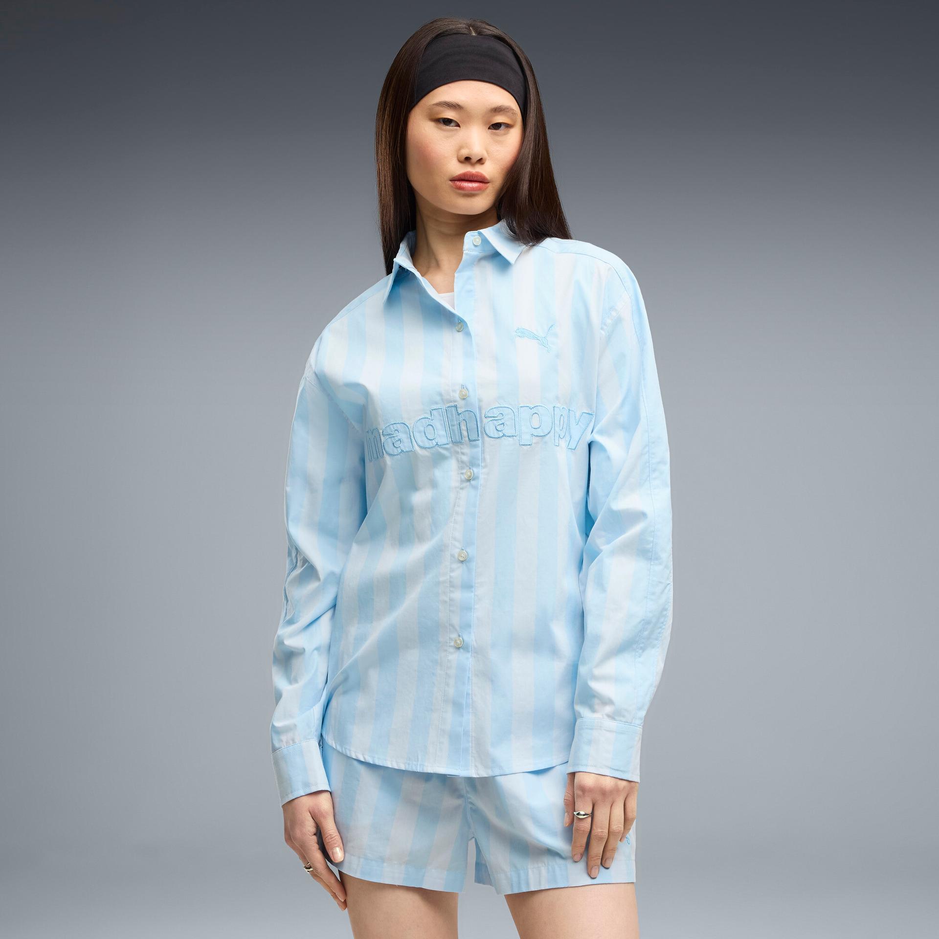puma x madhappy women's lounge shirt in blue, size xs