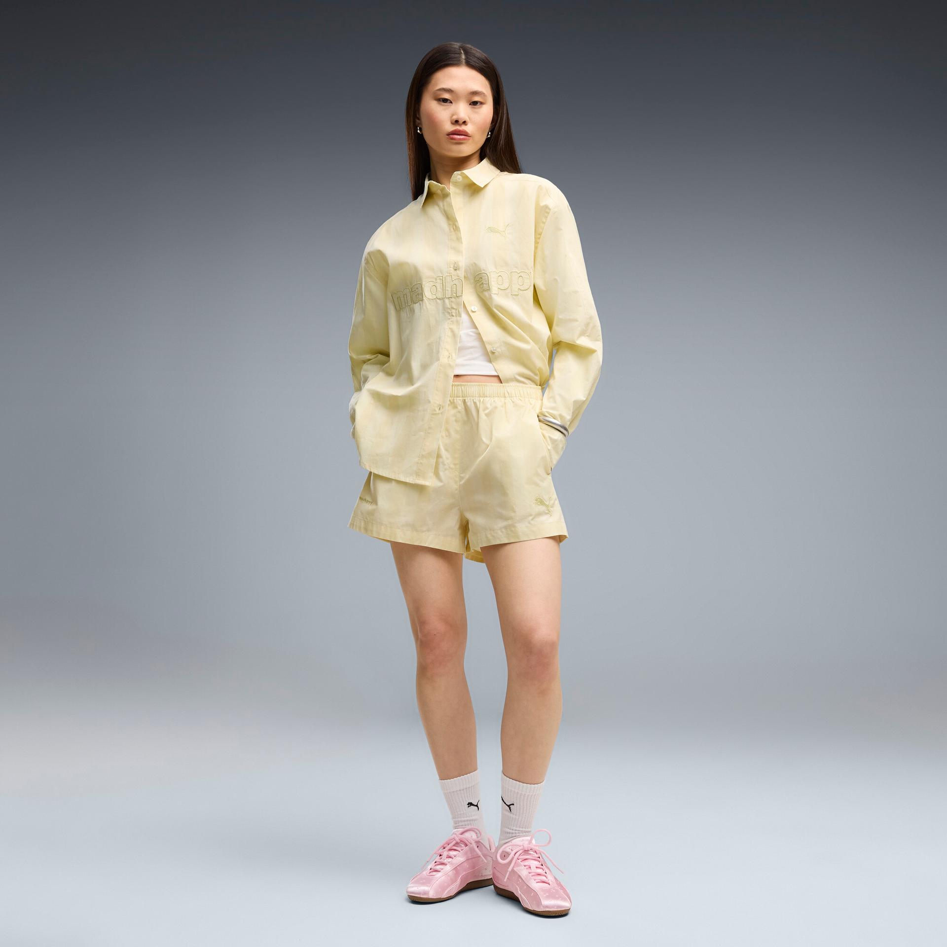 puma x madhappy women's lounge shorts in beige, size xs