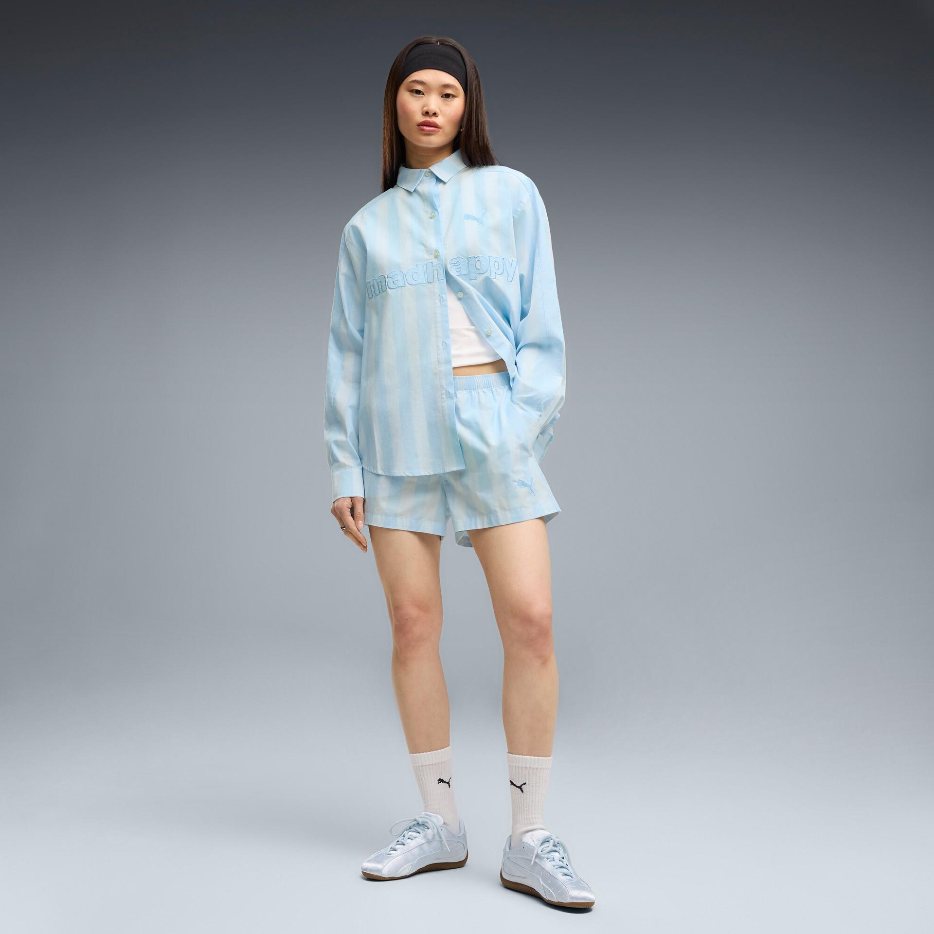 puma x madhappy women's lounge shorts in blue, size l