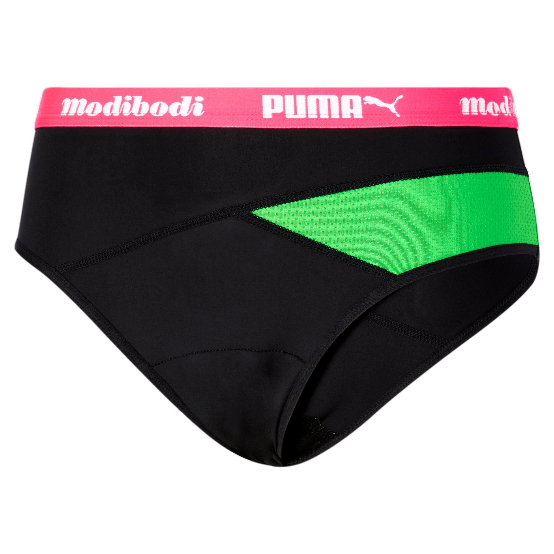 puma x modibodi active classic women's brief in green, size s