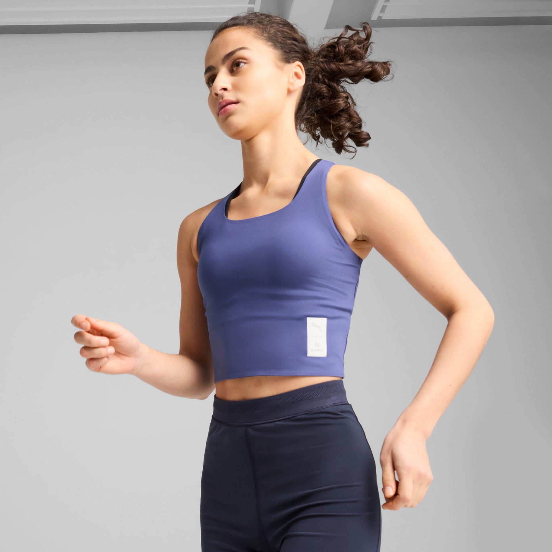 puma x saysky women's running crop top in blue, size l