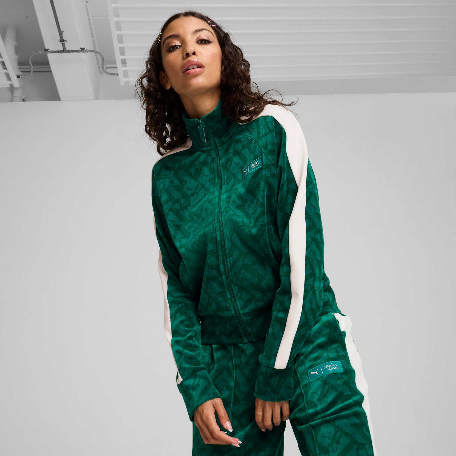 puma x squid game women's t7 jacket in green, size xs