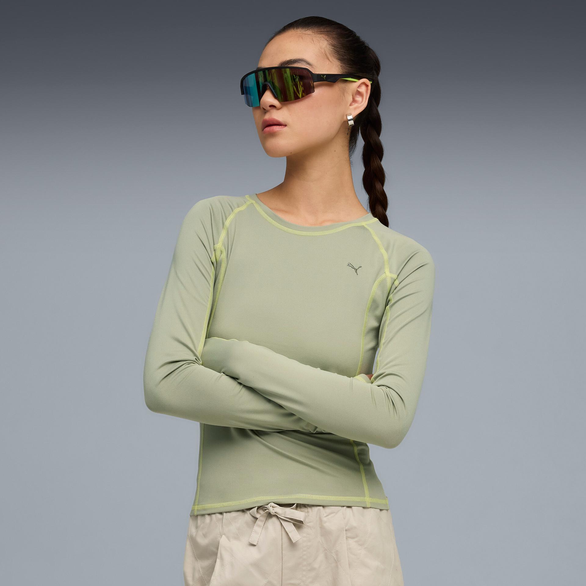 puma yona women's long sleeve t-shirt in green, size xl