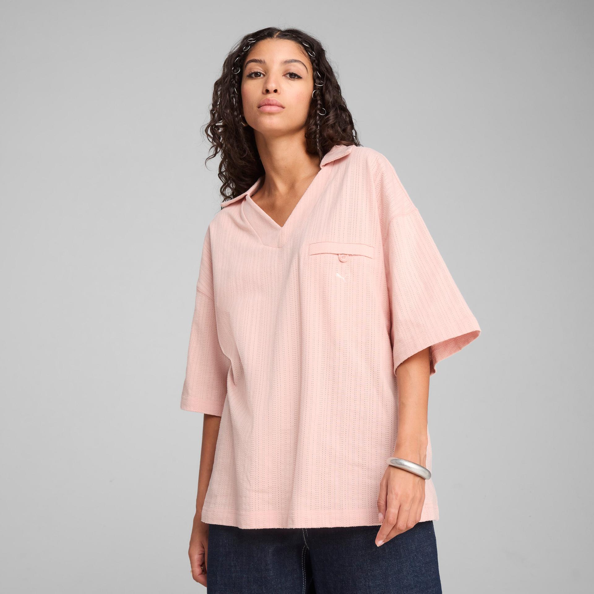puma yona women's oversized polo shirt in pink, size xs