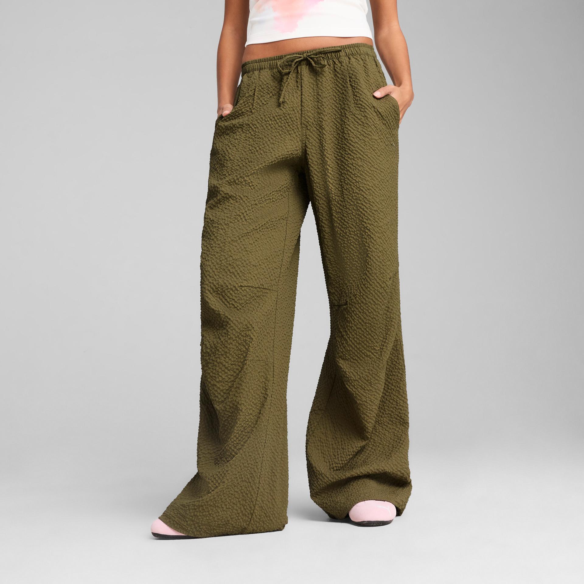 puma yona women's parachute pants in green, size s