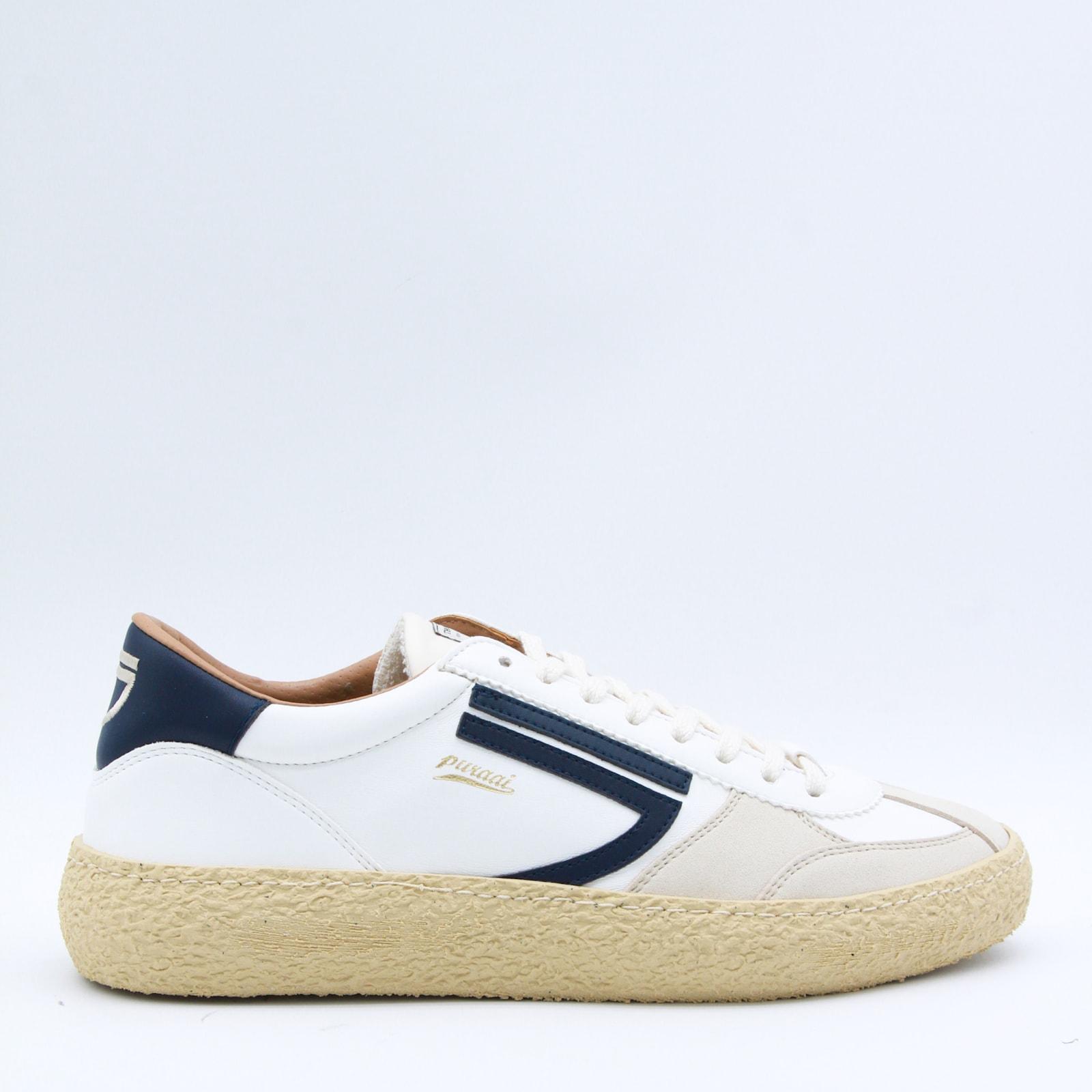 puraai white and dark blue leather sneakers