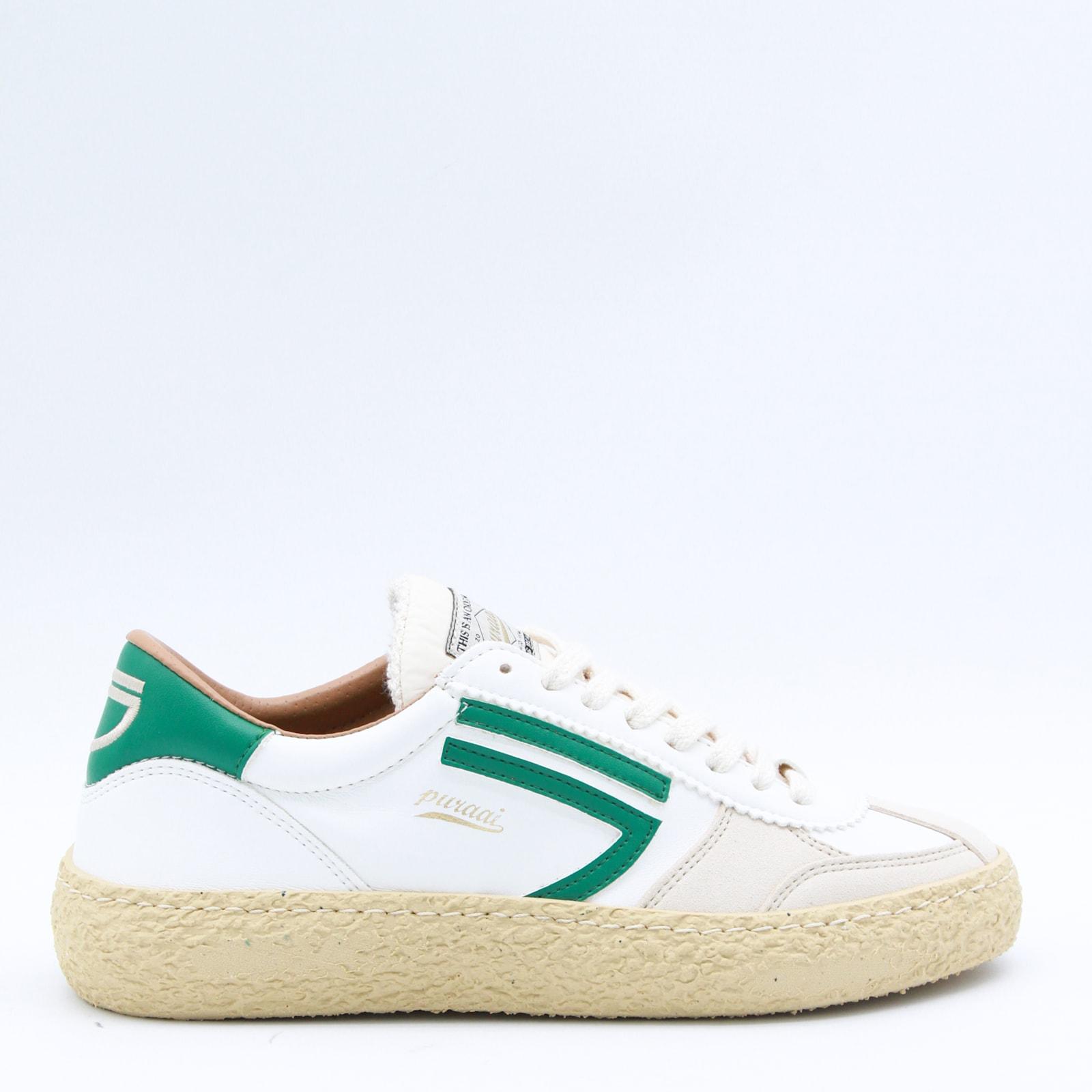 puraai white and green leather sneakers