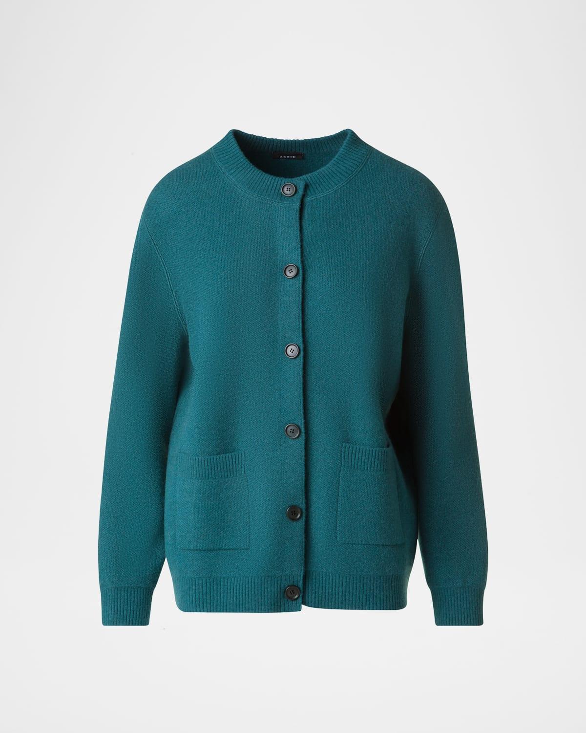 pure cashmere pique knit crewneck cardigan