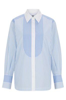 pure-cotton blouse with mixed vertical stripes- patterned women's business blouses