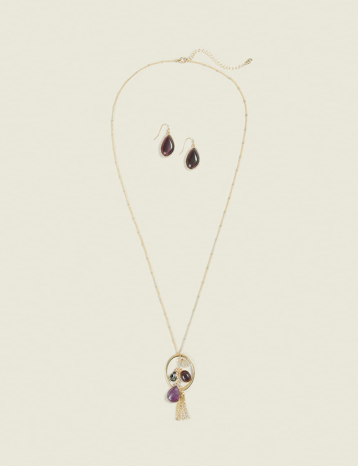 purple imitation stone necklace & earring set