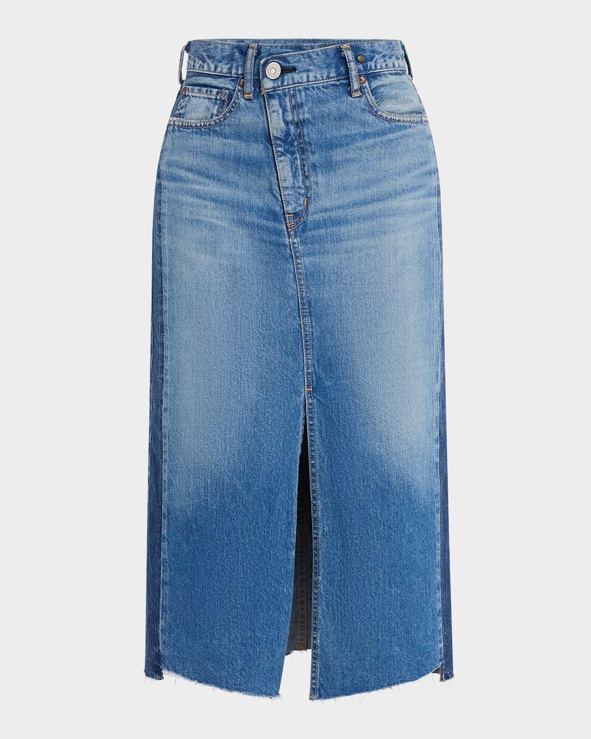 putnam crossover denim midi skirt