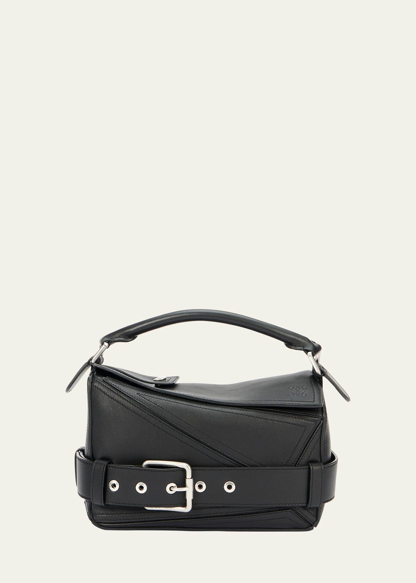 puzzle biker top-handle bag in shiny leather