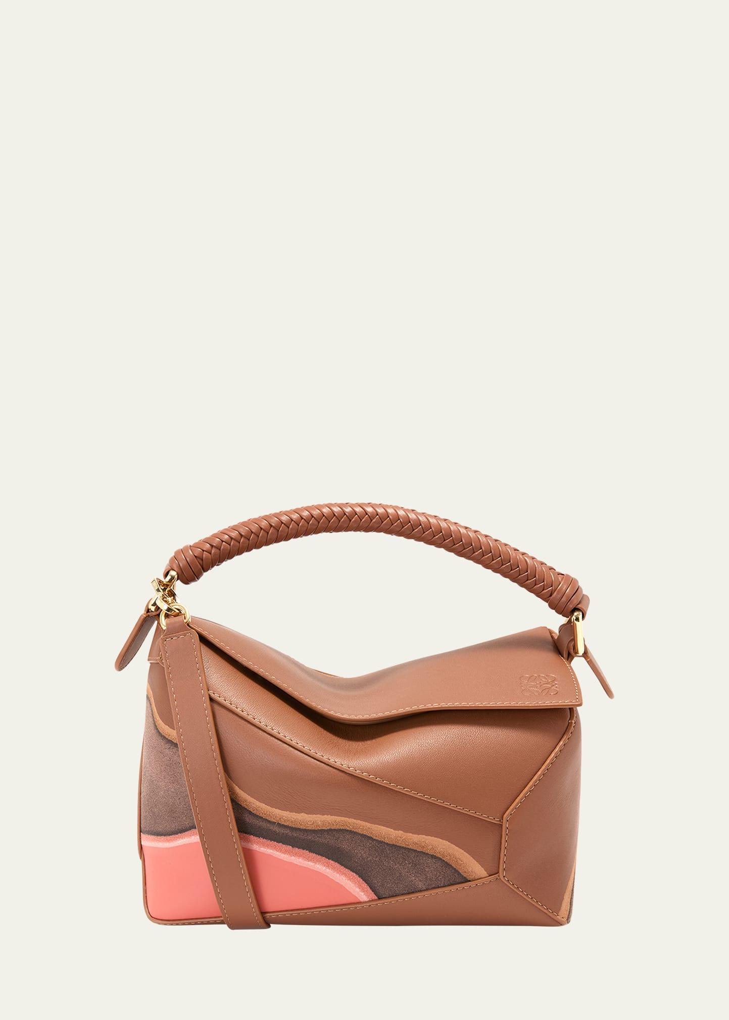 puzzle edge small top-handle bag in nappa leather