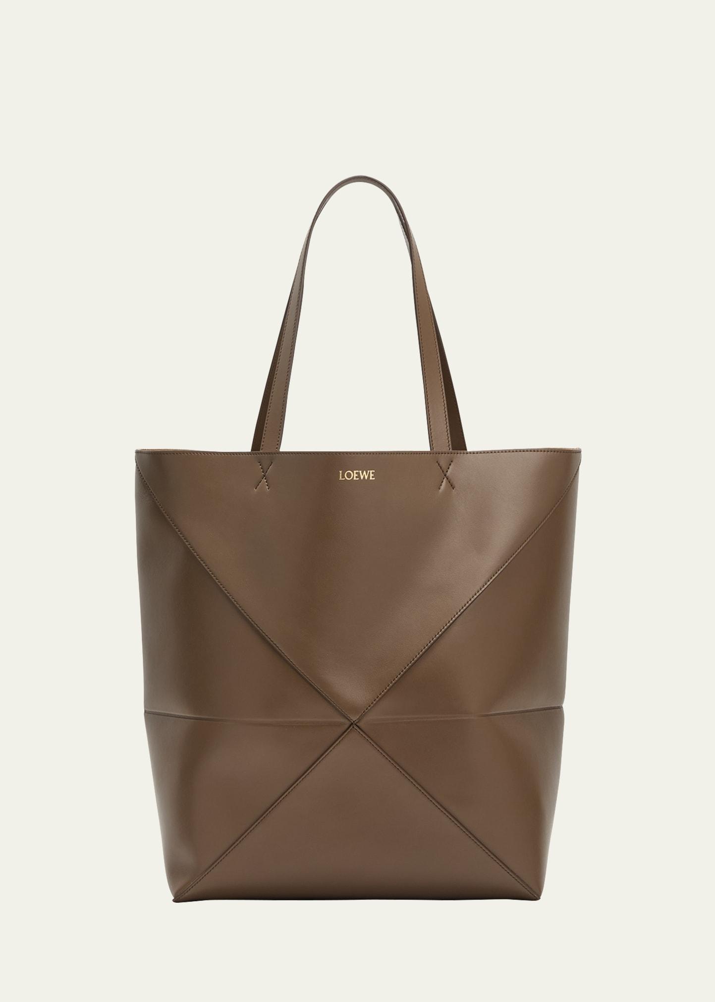 puzzle fold large tote bag in shiny leather