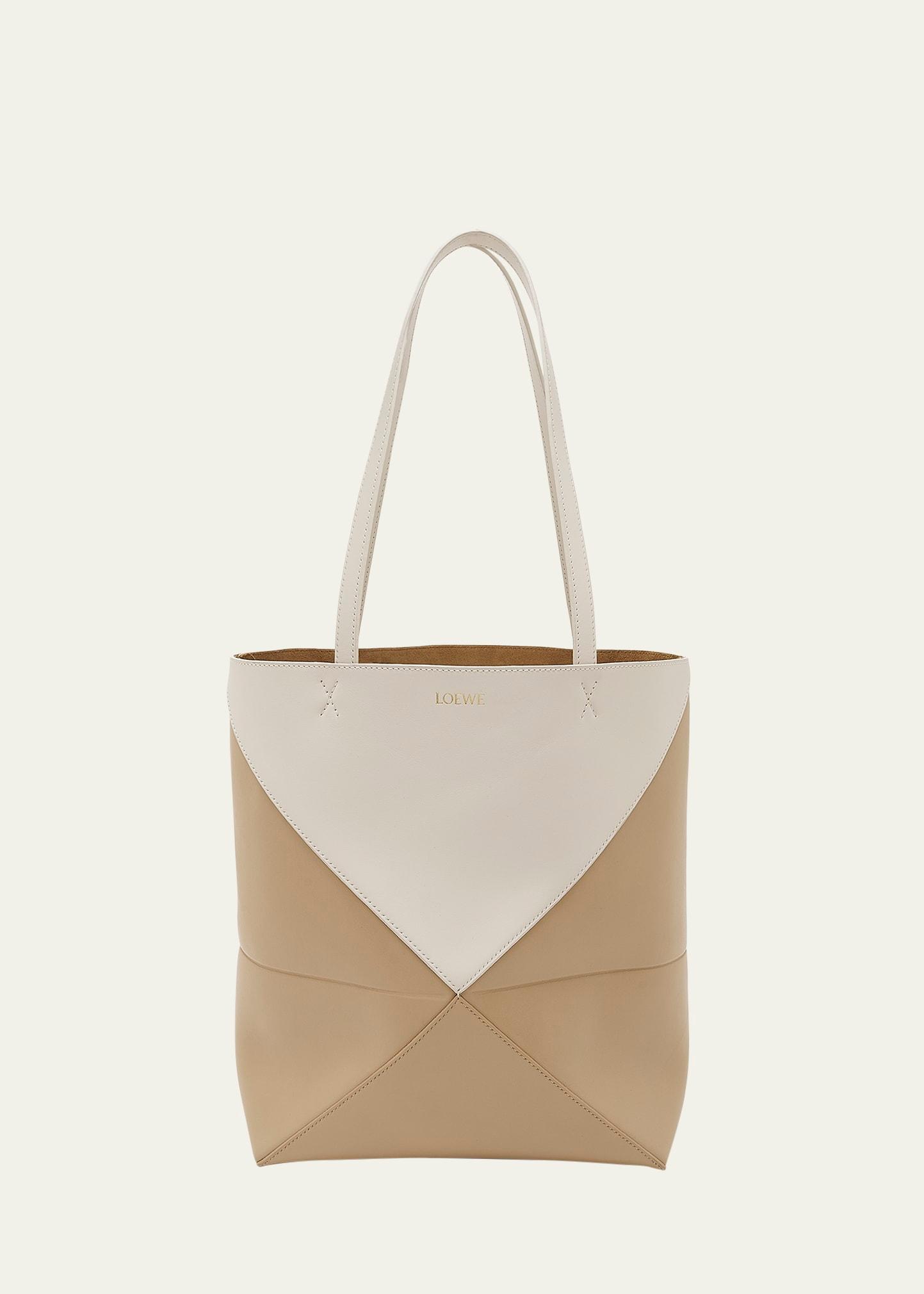 puzzle fold medium tote bag in shiny bicolor leather