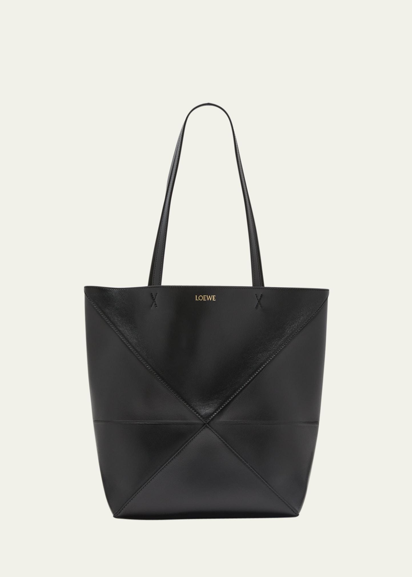 puzzle fold medium tote bag in shiny leather
