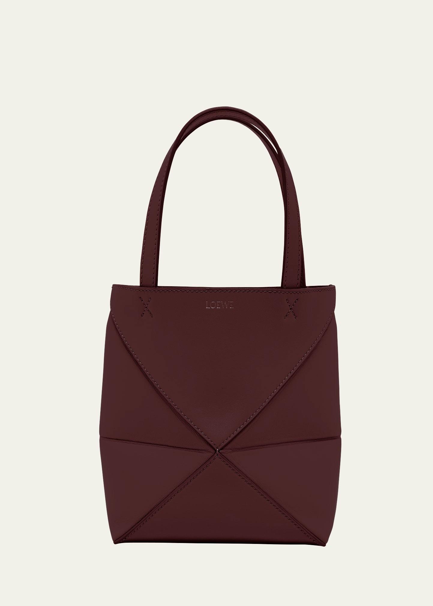 puzzle fold mini tote bag in shiny leather
