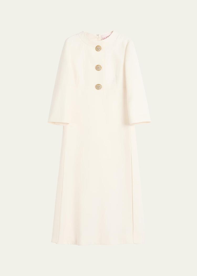 quarter-sleeve brooch wool midi dress