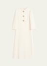quarter-sleeve brooch wool midi dress